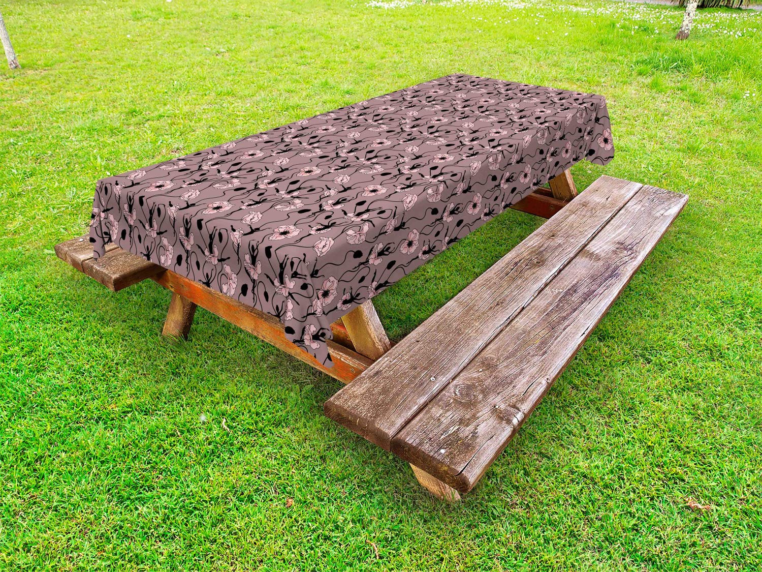 Ambesonne Abstract Floral Tablecloth - Blooming Flowers & Ballerina Silhouettes Design, Washable Outdoor Picnic Table Cover 58x120 Inches, Rose Black Dried Rose Color - Perfect for Garden Parties, BBQ Gatherings & Picnic Events