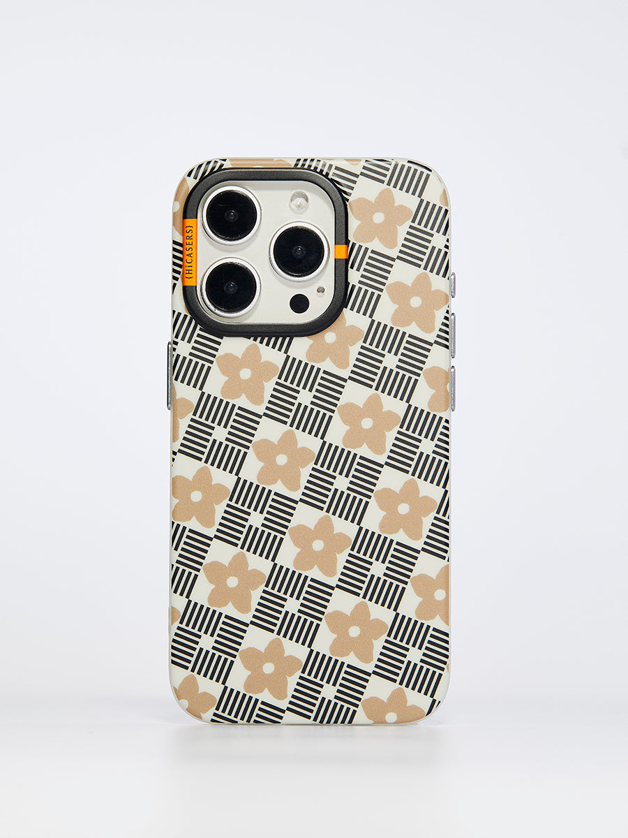 Stylish Windowpane & Blossoms Phone Case in Pale Brown - Perfect for Everyday Use, Work & Travel