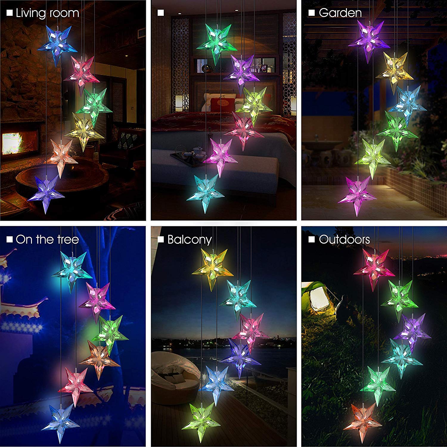 Solar Powered LED Star Wind Chimes - Waterproof Outdoor String Lights for Patio, Balcony, Garden & Yard Decor | Perfect for Parties, Bedrooms & Windows (Nighttime Ambiance & Holiday Decorations)