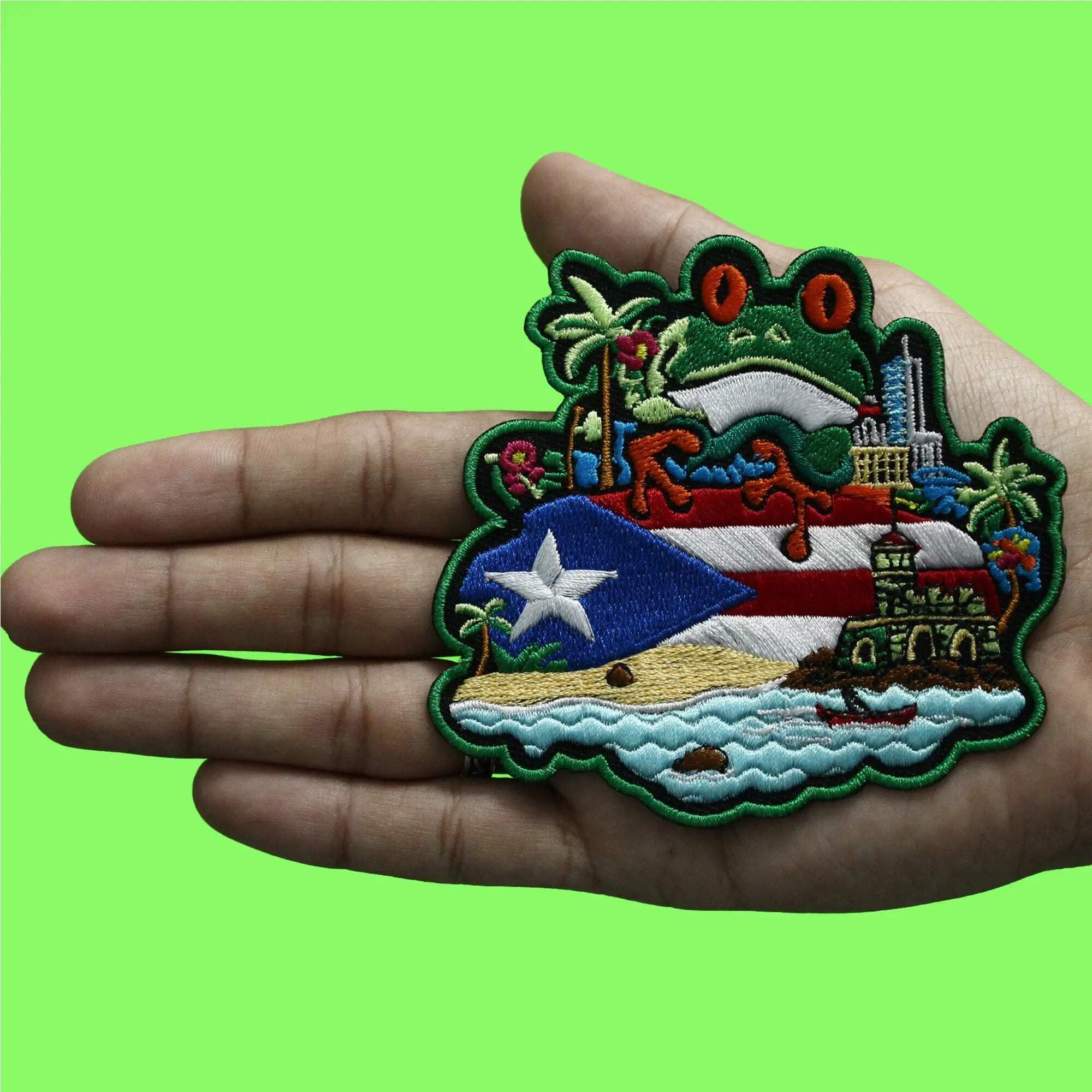 Puerto Rico Coqui Patch - Tropical Boricua Embroidered Iron-On Patch for Hats, Jackets & Backpacks - Perfect for Travel Souvenirs & Gifts