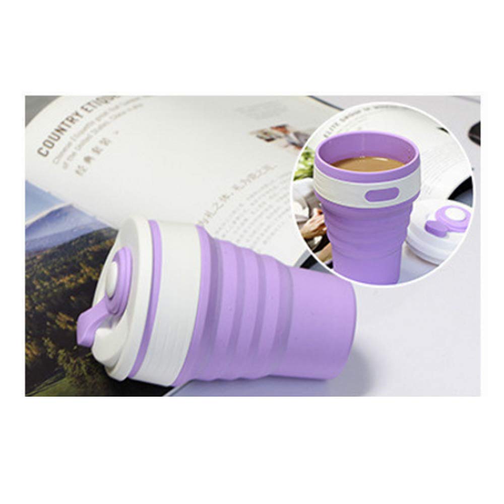 Fullgaden Collapsible Silicone Travel Cup with Lid - Leak-Proof Portable Drinking Mug for Water, Coffee & Soda - Compact Reusable Cup for Hiking, Camping, Picnics & Outdoor Adventures (Purple)