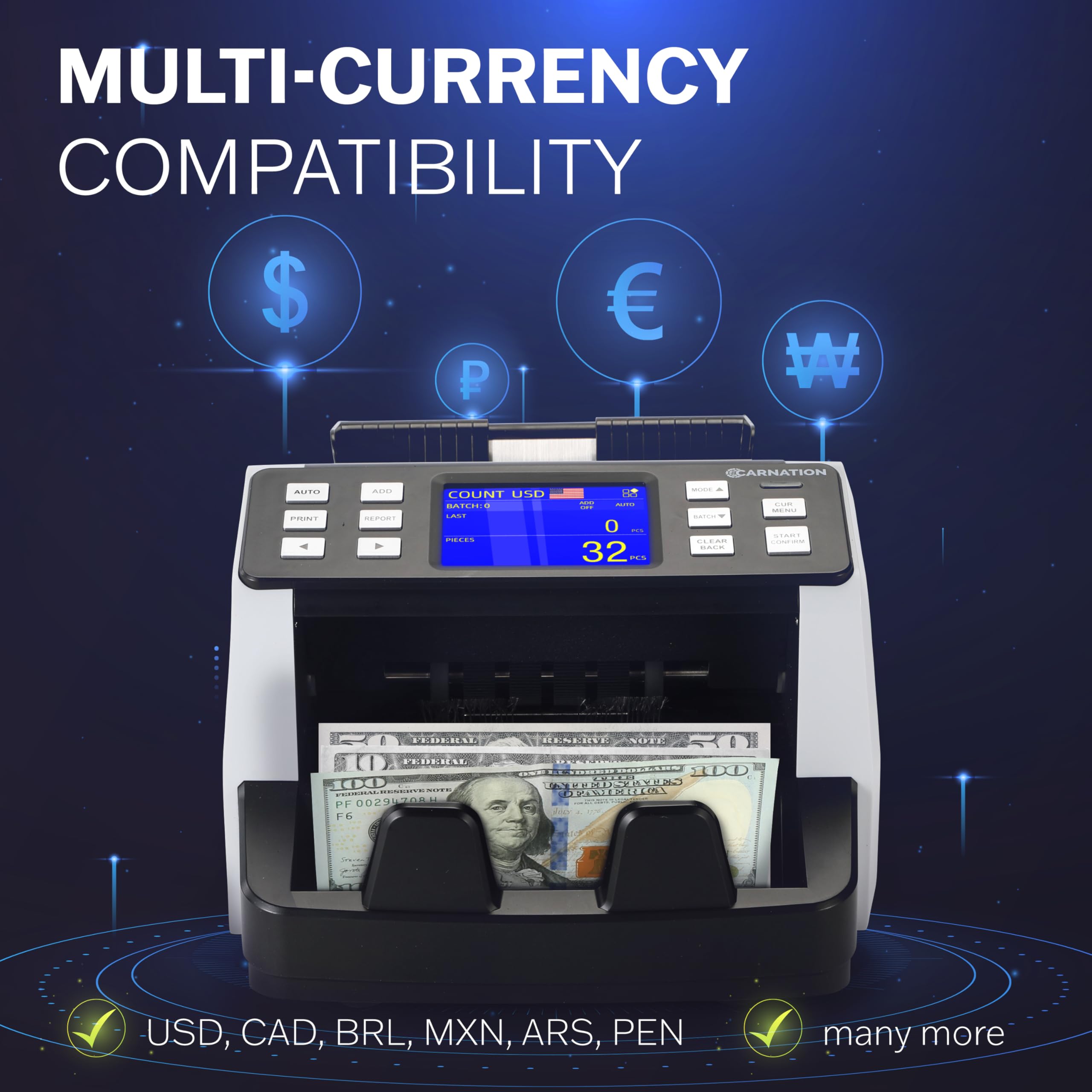 CR5 Mixed Denomination Money Counter Machine with UV/MG/IR/DD Counterfeit Detection for USD, EUR, MXN, GBP & CAD - High-Speed Bill Counter for Banks, Retail Stores & Cash-Intensive Businesses