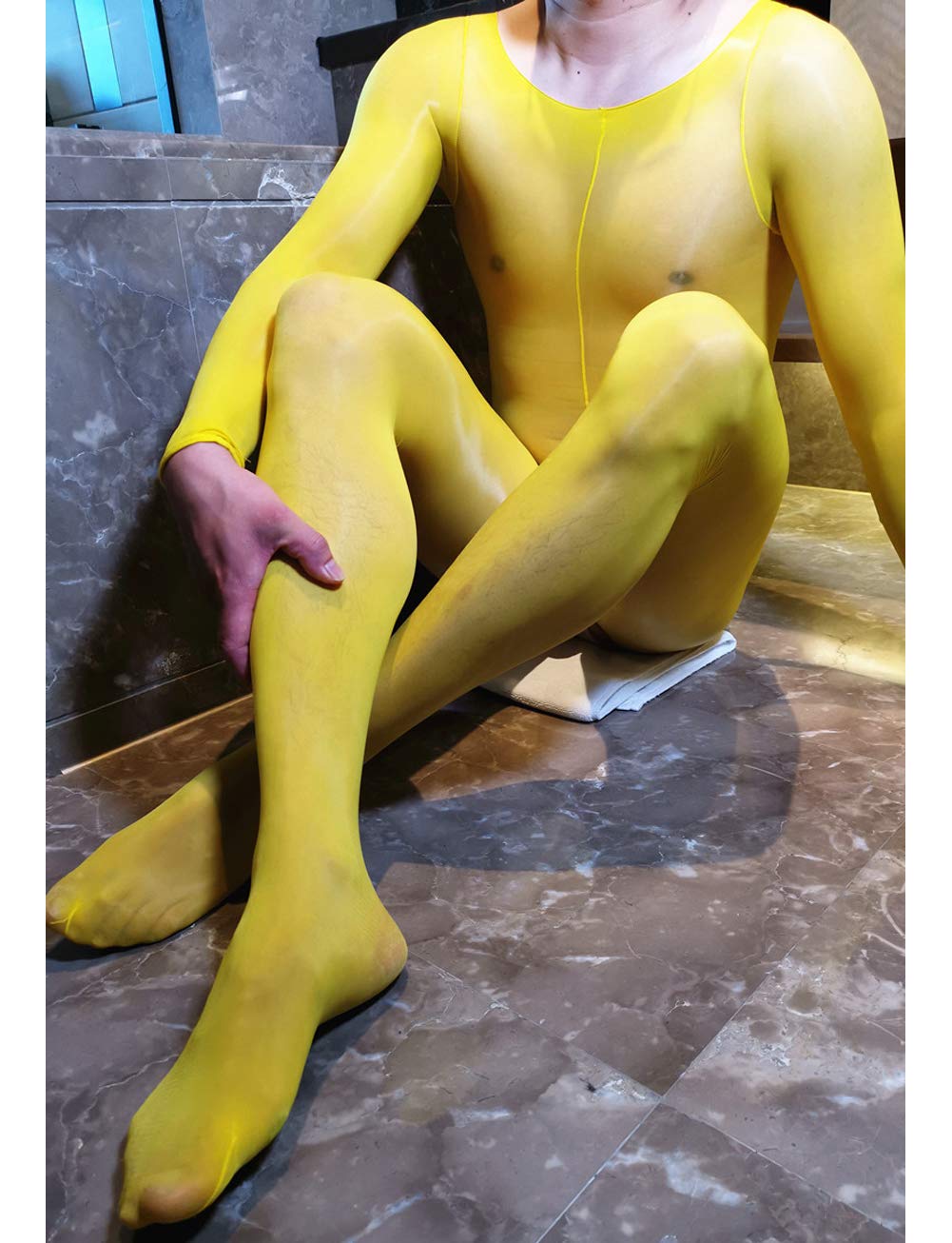 Leesuo 9-Piece Unisex Plus Size 8D Oil Shiny Glossy Full Bodystocking Set - Transparent Jumpsuit Bodysuit Catsuit for Cosplay, Nightwear & Sensual Fashion