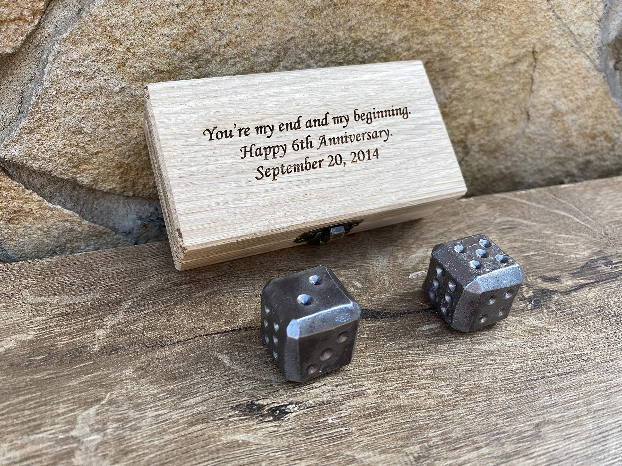 Personalized Iron Dice Set in Gift Box - Unique 6th Anniversary Gift for Couples, Iron Themed Present - Perfect for Tabletop Games, Romantic Celebrations & Special Occasions