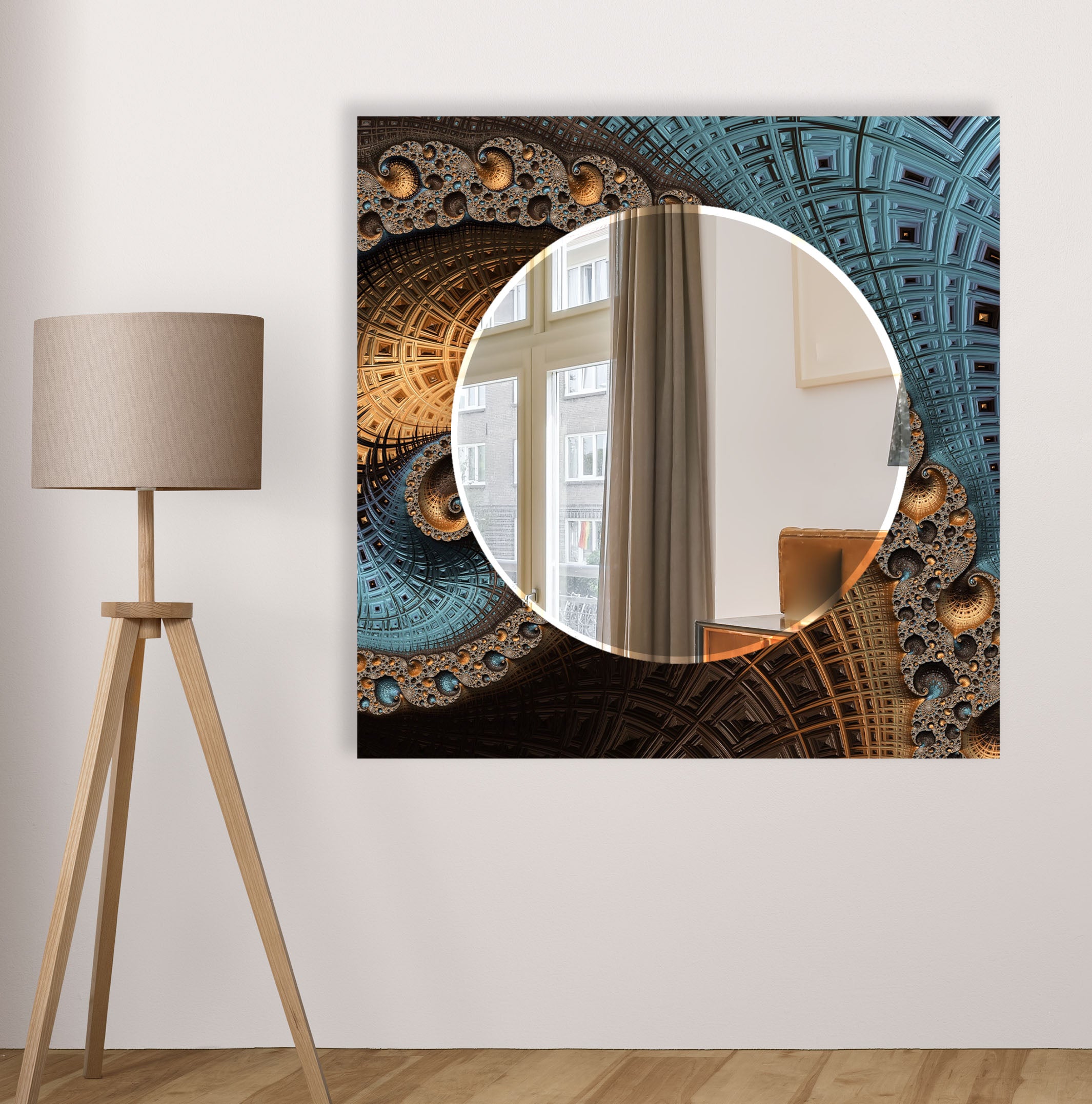 Modern Geometric Mandala Glass Wall Mirror - Handcrafted Architectural Accent Decor for Living Room, Bedroom, or Meditation Space