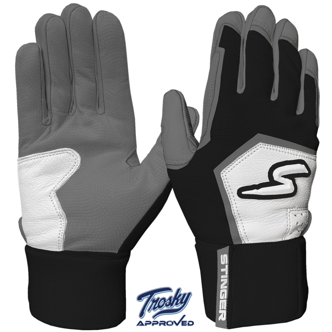 Premium Winder Series Batting Gloves - Graphite/Black & White Baseball Gloves for Training & Games - Ideal for Baseball, Softball & Batting Practice