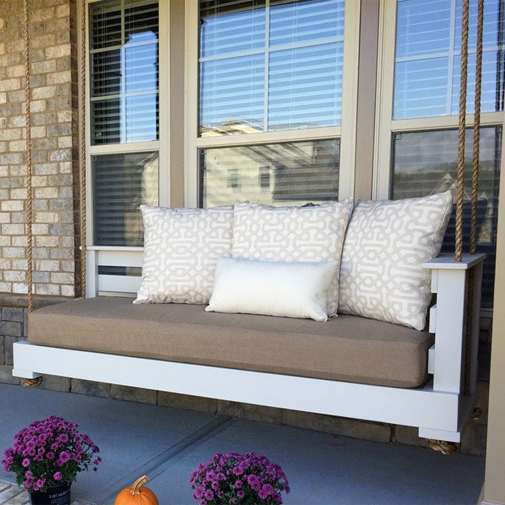 Premium Full Size Lowcountry Swing Bed - A-Grade Cedar Wood with Ceylon Whitewash Finish - Sullivan's Island Style Outdoor Daybed Swing for Porch, Patio, Garden or Backyard Relaxation