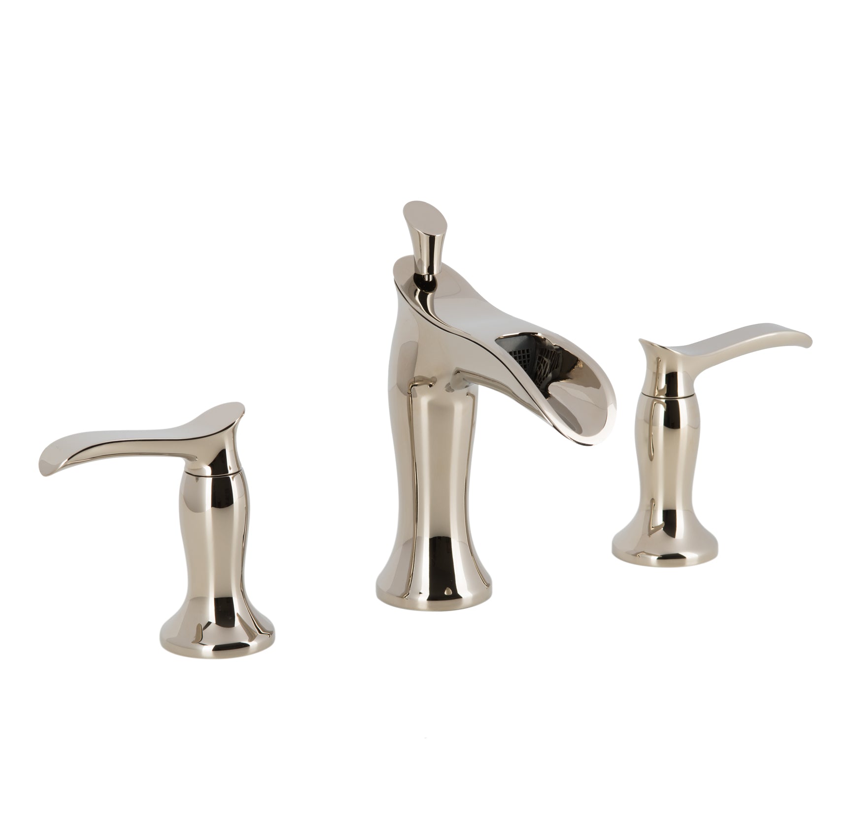 Eleganzia Series Widespread Polished Nickel Bathroom Faucet - Modern Waterfall Bathroom Sink Faucet for Vanity, Powder Room & Guest Bath | High Arc Spout, Durable Finish