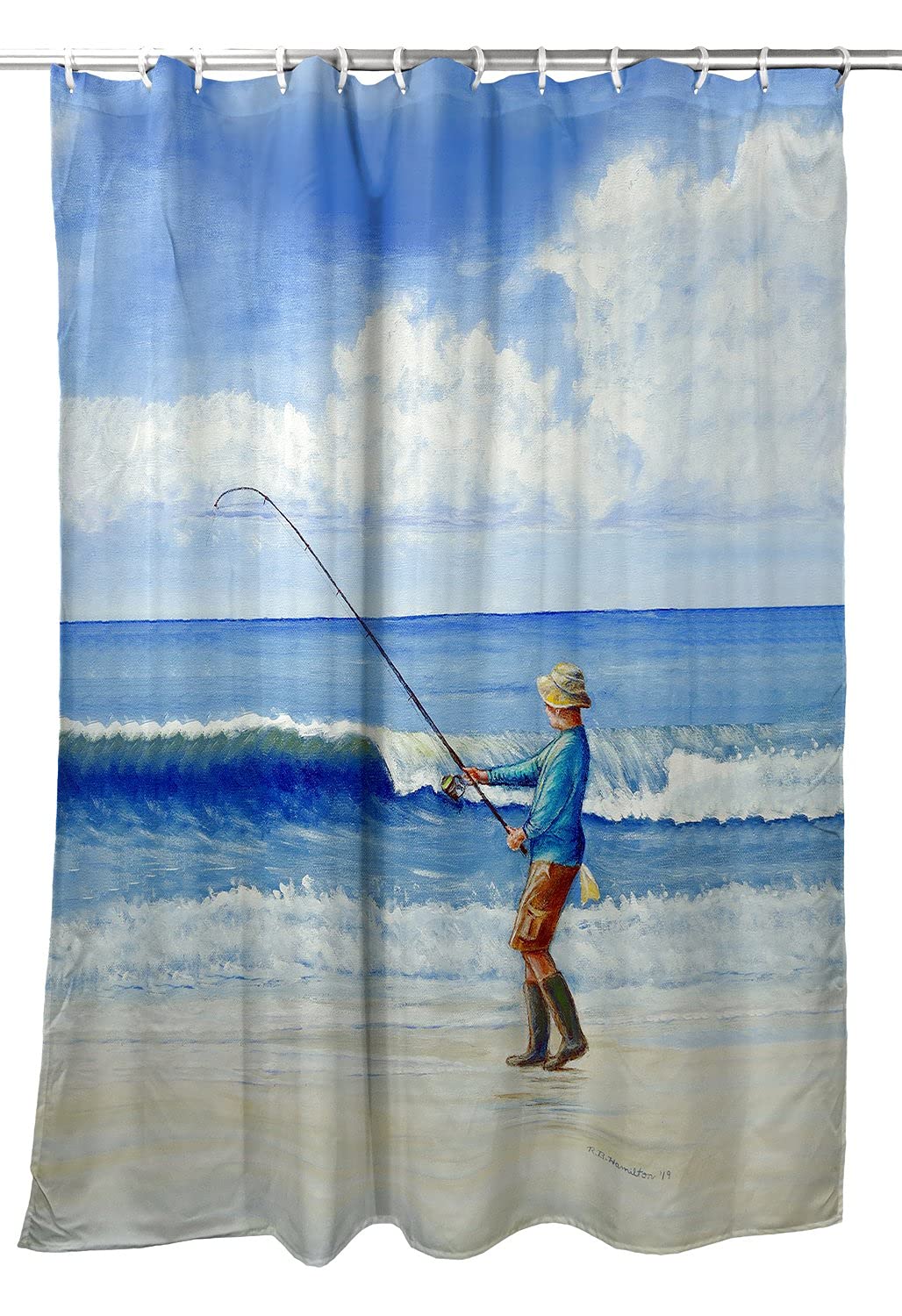 Betsy Drake Surf Fishing Shower Curtain - Waterproof Bathroom Decor with Ocean Theme - Perfect for Beach House, Coastal Bathroom & Nautical Home Decor