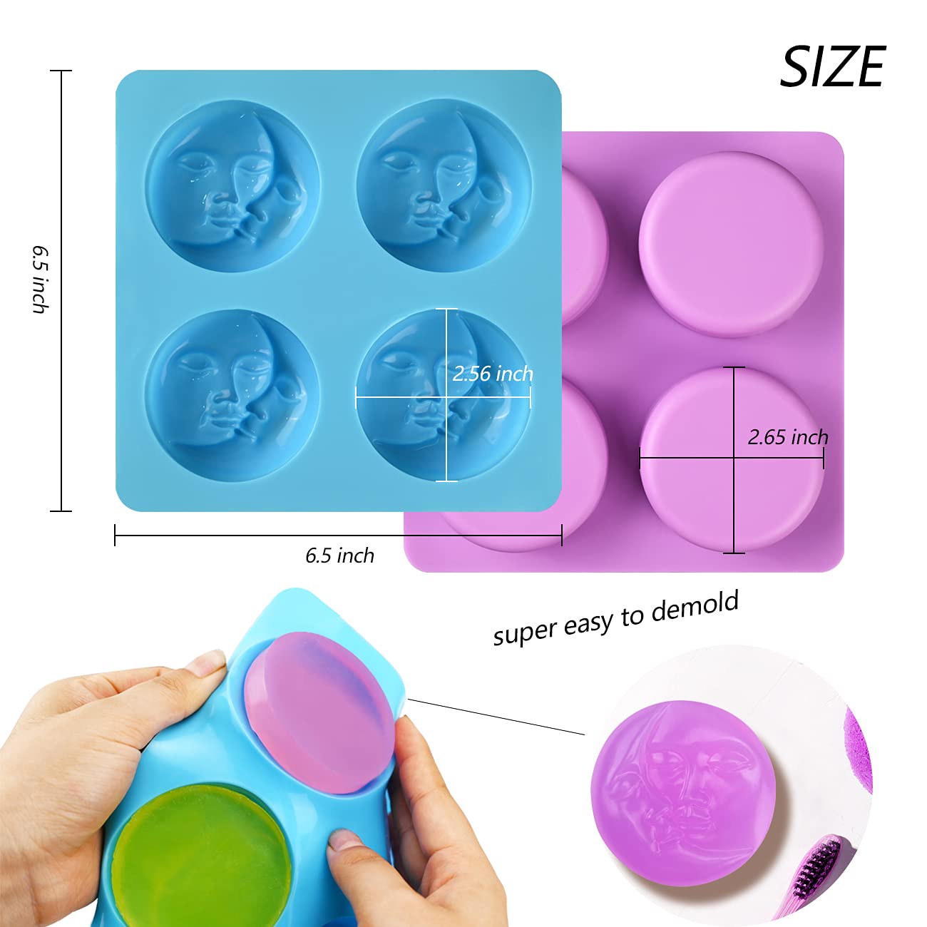 2 Pack Silicone Soap Molds - Sun & Moon Face Shaped DIY Soap Making Kit, Reusable Bath Bomb Molds for Chocolate, Candle Making, Valentine's Day Wedding Gifts - Perfect for Home Spa, DIY Crafts & Party Favors