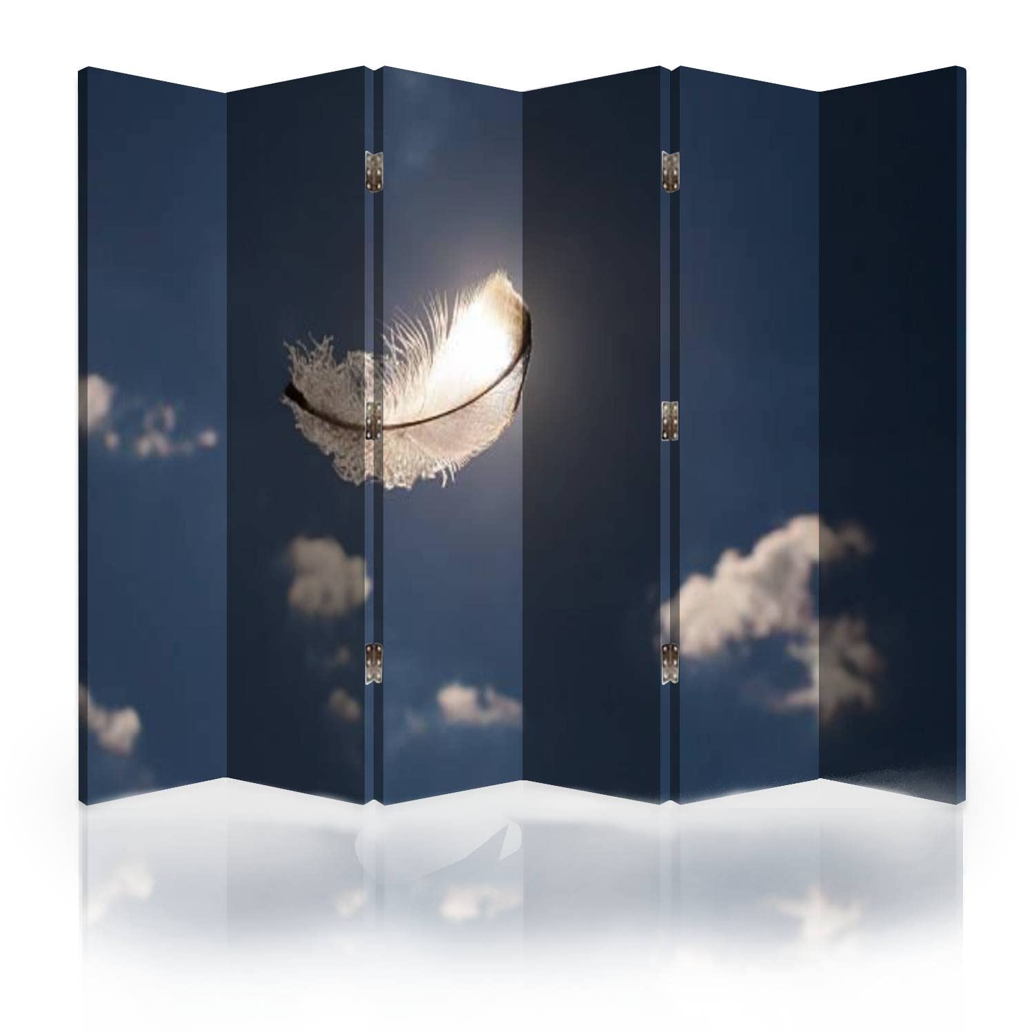 Lone Feather Sky Canvas Room Divider - 6 Panel Folding Privacy Screen for Home & Office - Perfect for Room Separation, Yoga Studios, and Open Space Decoration