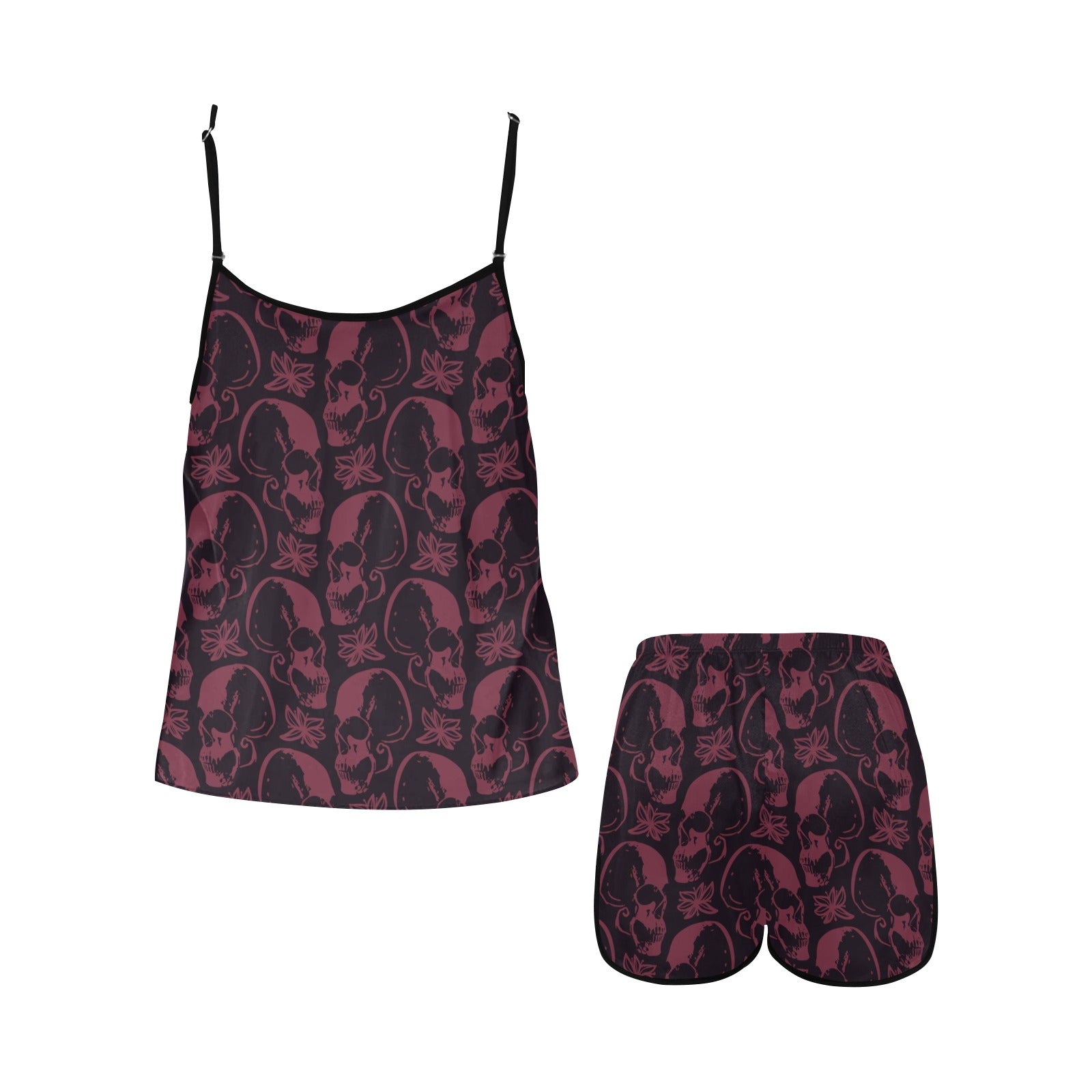 Purple Skulls Spaghetti Strap Short Pajama Set for Women - Soft Sleepwear & Lounge Outfit for Summer Nights