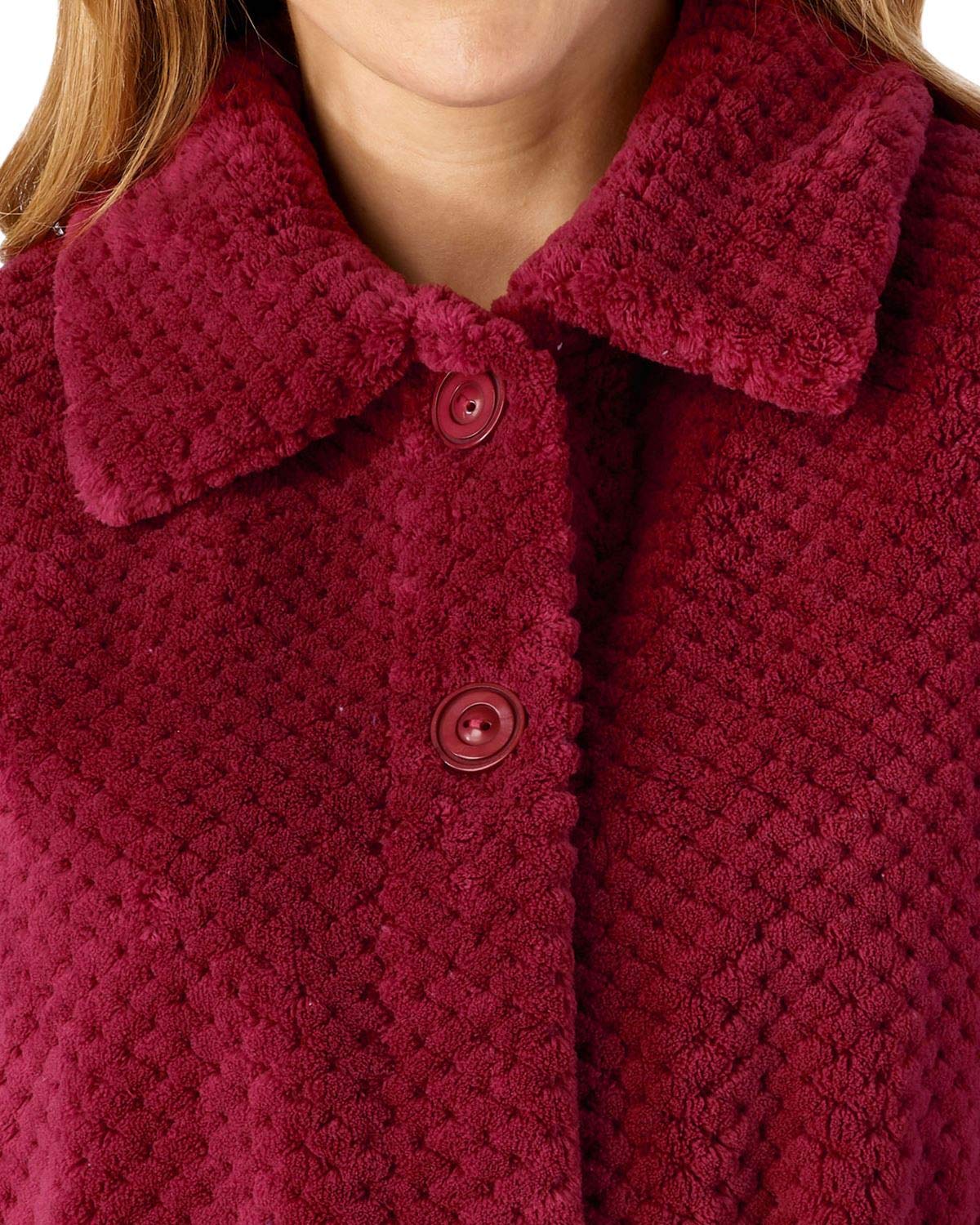 Women's Soft Waffle Fleece Bed Jacket - Button Up Collar House Coat for Lounge & Sleepwear - Cozy Home Wear, Maternity Robe, Morning Coffee - 5 Colors (Pink, Grey, Blue, Beige, White)