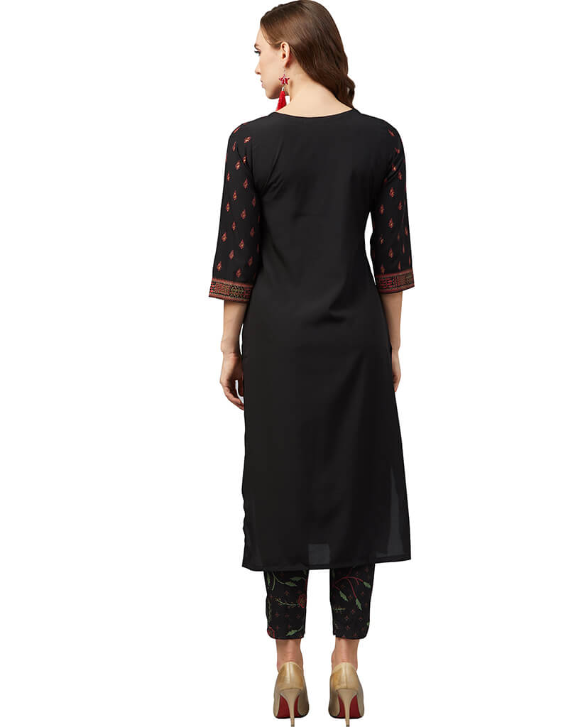 Stylish Black Crepe Pant Kurti for Women - Elegant Indian Ethnic Wear - Perfect for Festivals, Weddings & Casual Outings