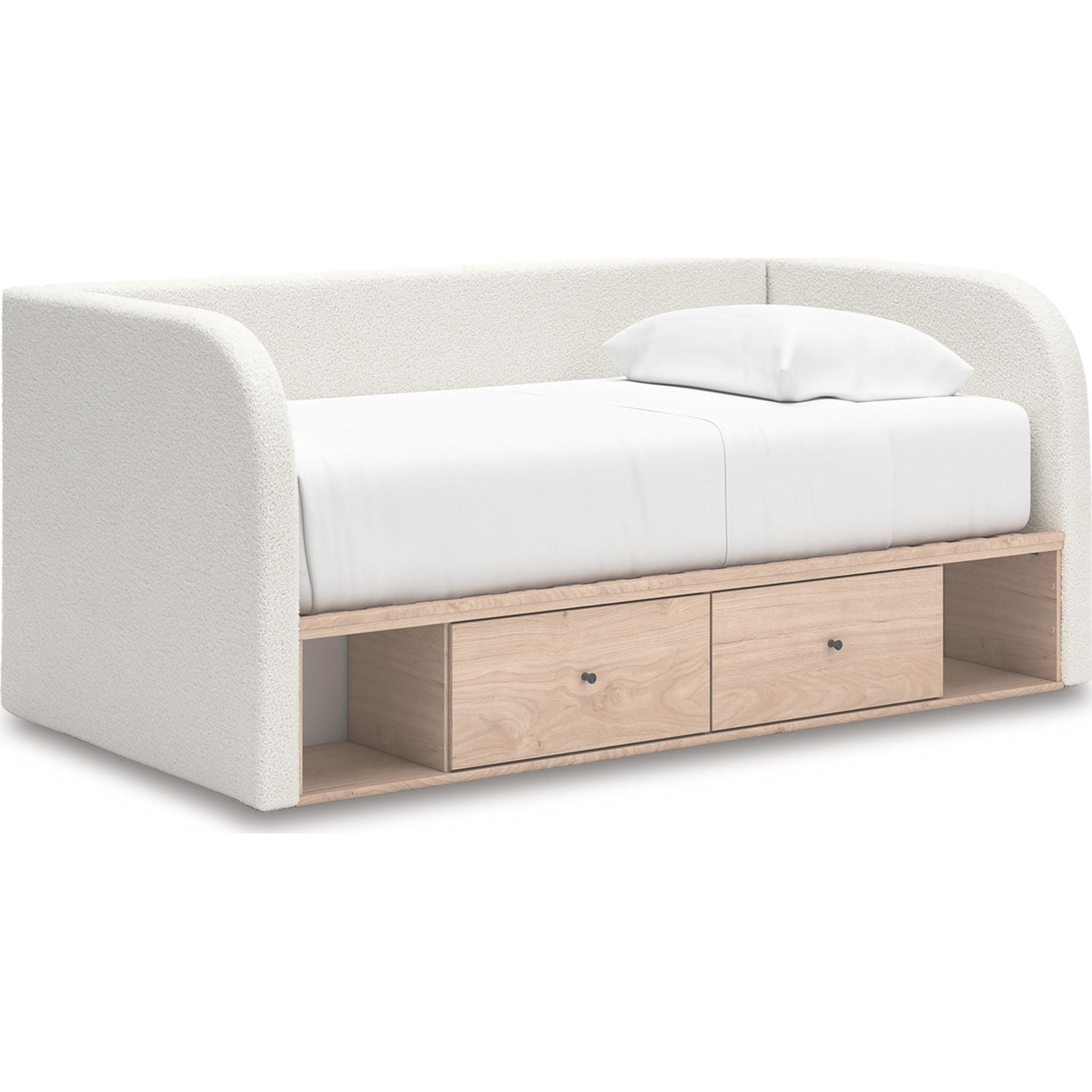 Arloster Daybed with Storage - Tan/White Upholstered Sofa Bed for Small Spaces, Guest Room & Living Room
