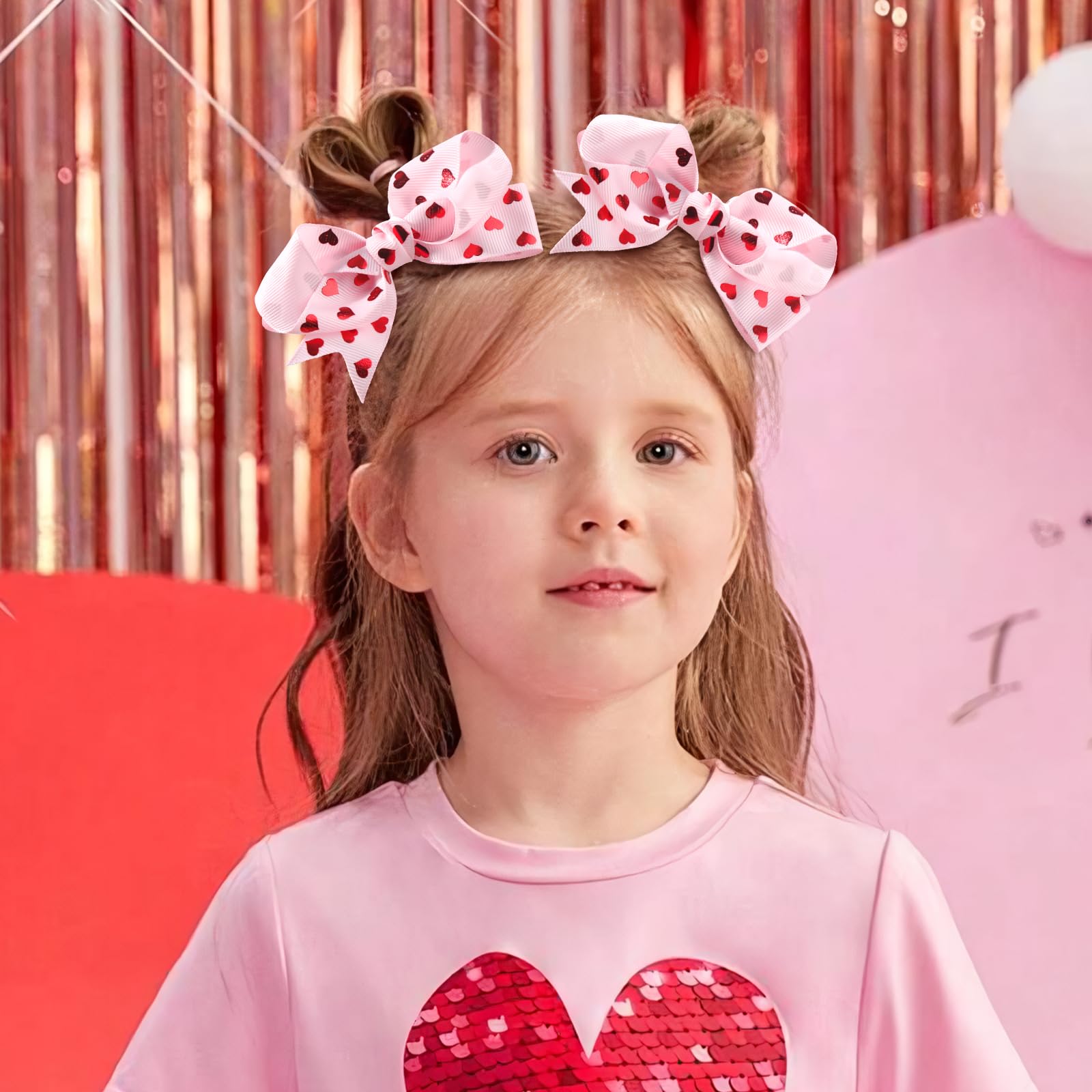 YanJie Heart Hair Bow Clips - Cute Red & Pink Bowknot Barrettes with Love Print for Toddlers & Kids | Perfect for Parties, School, and Daily Hair Accessories