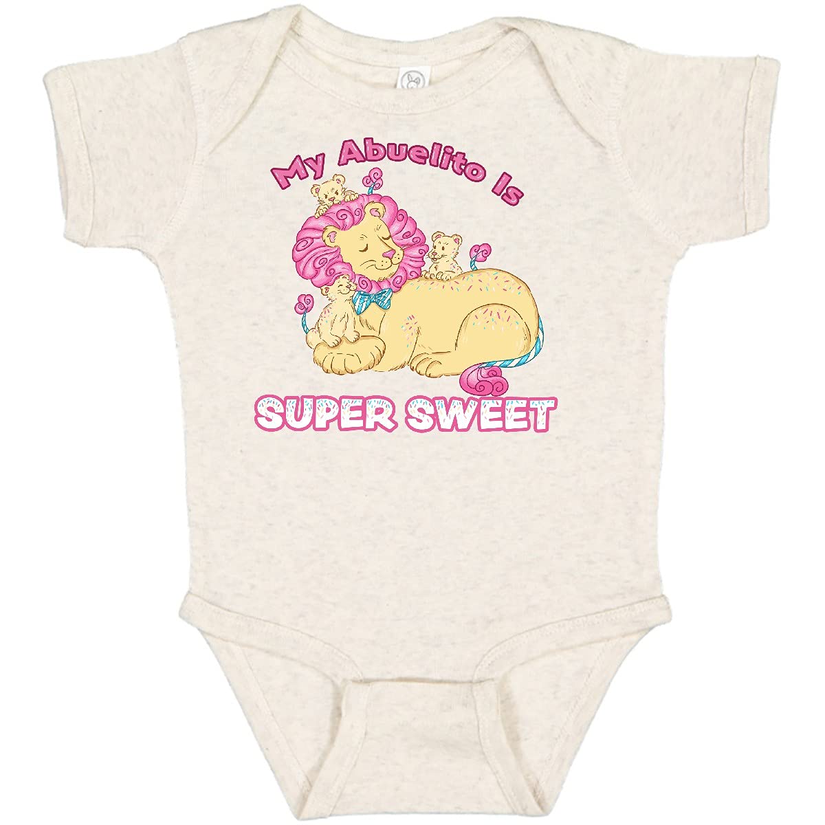 Inktastic My Abuelito is Super Sweet Cotton Candy Lions Baby Bodysuit - Pink Cute Infant Onesie for Newborns & Toddlers - Perfect for Family Photos, Birthdays & Special Occasions