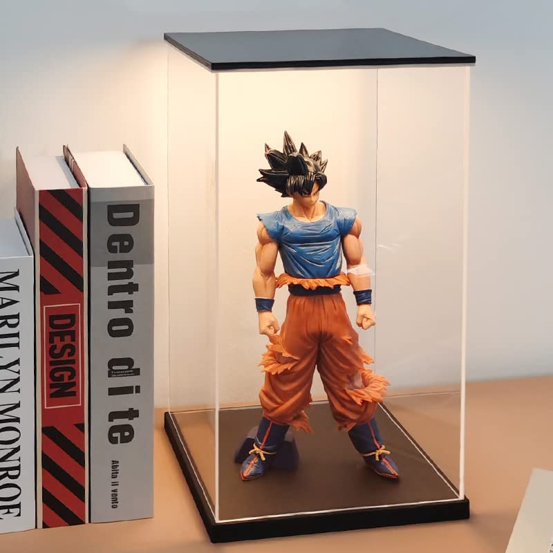 LASOA Acrylic Display Case with LED Lights - 6x6x10 Inch Clear Collectible Showcase Box with Black Base & Lid for Action Figures, Funko Pops, Memorabilia - Perfect for Home Decor, Office Display & Gift Packaging