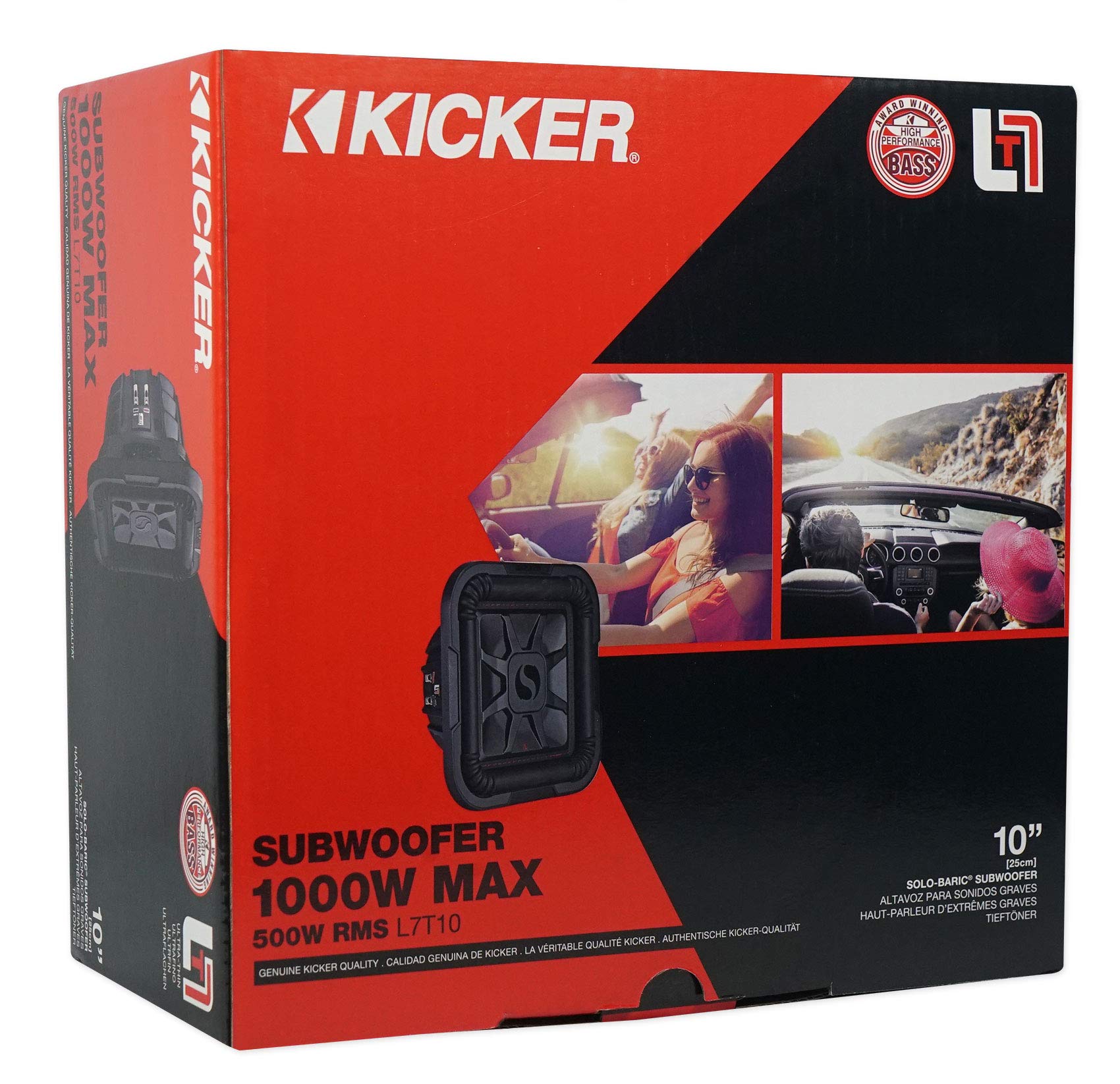KICKER 2 46L7T102 10-Inch 1000W L7T Solo-Baric Subwoofer with Mono Amplifier & Amp Kit - Powerful Car Audio System for Deep Bass in Trucks, SUVs and Custom Vehicles
