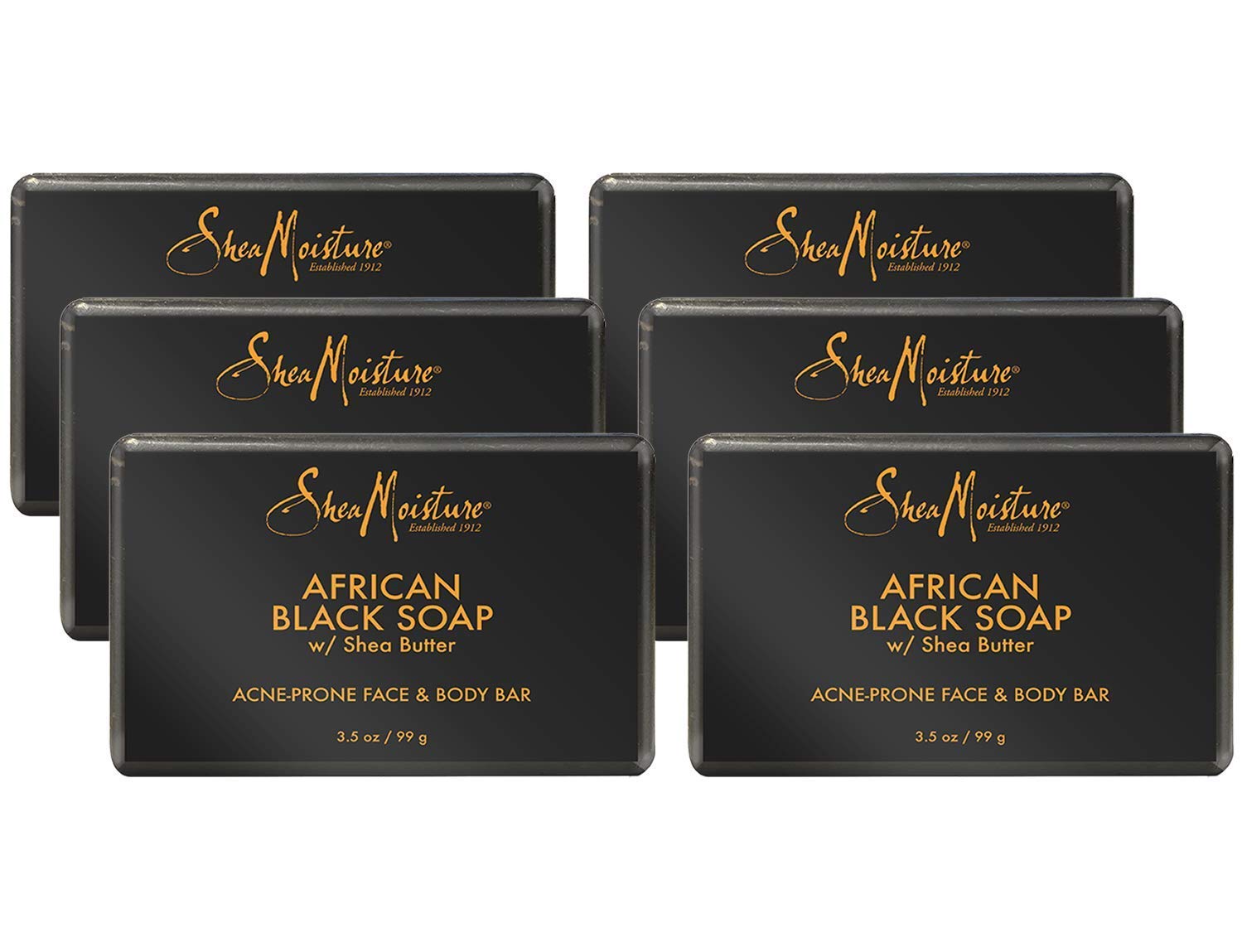 SheaMoisture African Black Soap with Shea Butter - Natural Face & Body Wash for Acne Prone Skin - Authentic African Black Soap Bar - Deep Cleansing & Moisturizing - Perfect for Daily Skincare Routine (6 Pack, 3.5 Oz Each)