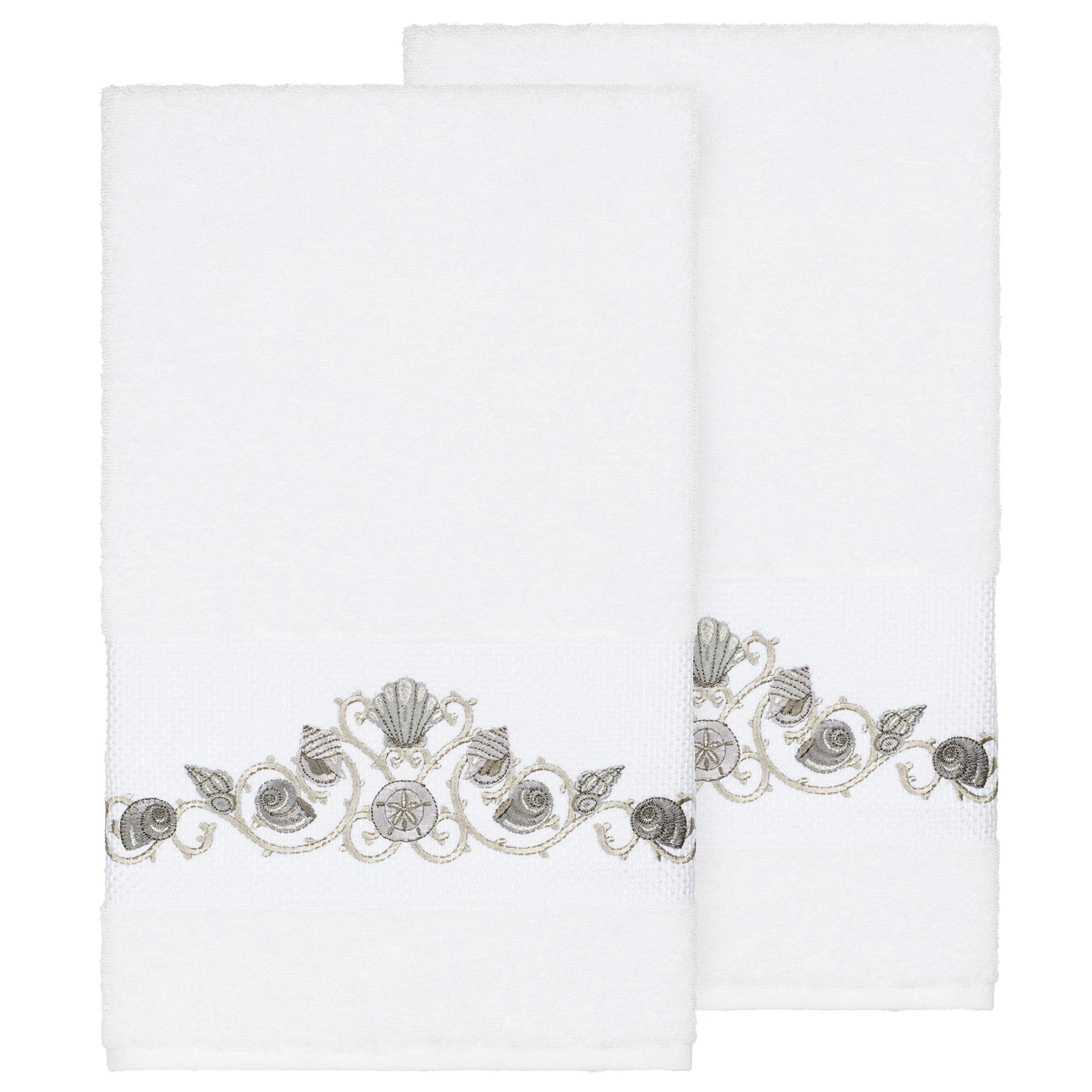 Premium Turkish Cotton Embroidered White 2-Piece Bath Towel Set - Ultra Soft & Absorbent Terry Cloth for Spa, Bathroom & Luxury Home Decor