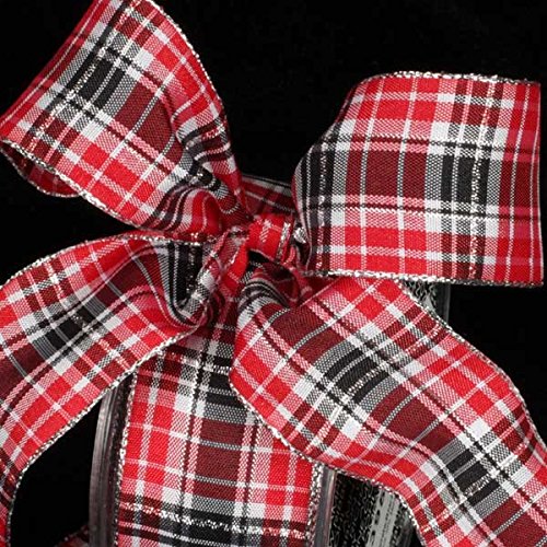 The Ribbon People Red, White & Black Plaid Wired Craft Ribbon - 1.5 Inch x 27 Yards - Perfect for Holiday Decorations, Gift Wrapping, DIY Crafts and Scrapbooking