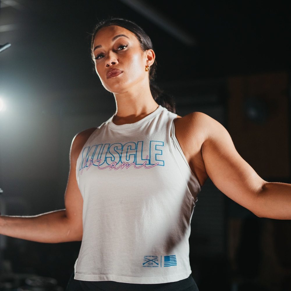 Women's Muscle Mami Racerback Cropped Tank Top - White | Workout & Gym Essential | Perfect for Yoga, Running & Fitness
