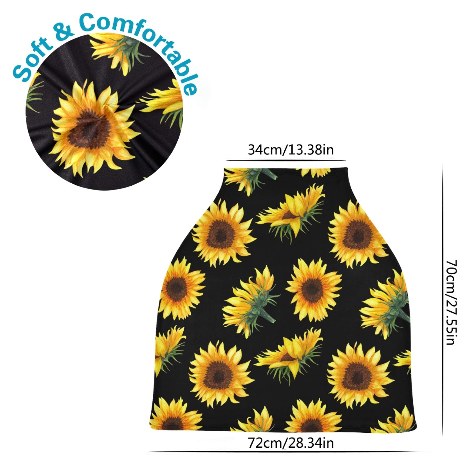 Stretchy Baby Car Seat Cover for Boys & Girls - Sunflower Floral Yellow Infant Car Canopy, Nursing Cover & Breastfeeding Scarf - Perfect for Travel, Shopping & Outdoor Protection