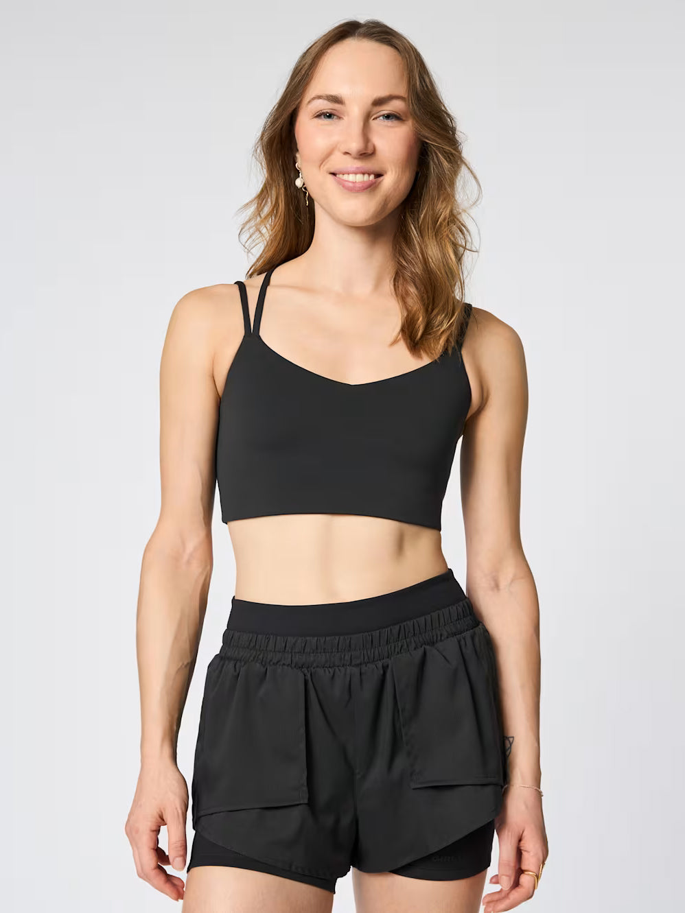 Girlfriend Collective Float Noah Strappy Bra - Black | High Support Workout Bra for Yoga, Running & Gym | Eco-Friendly Activewear