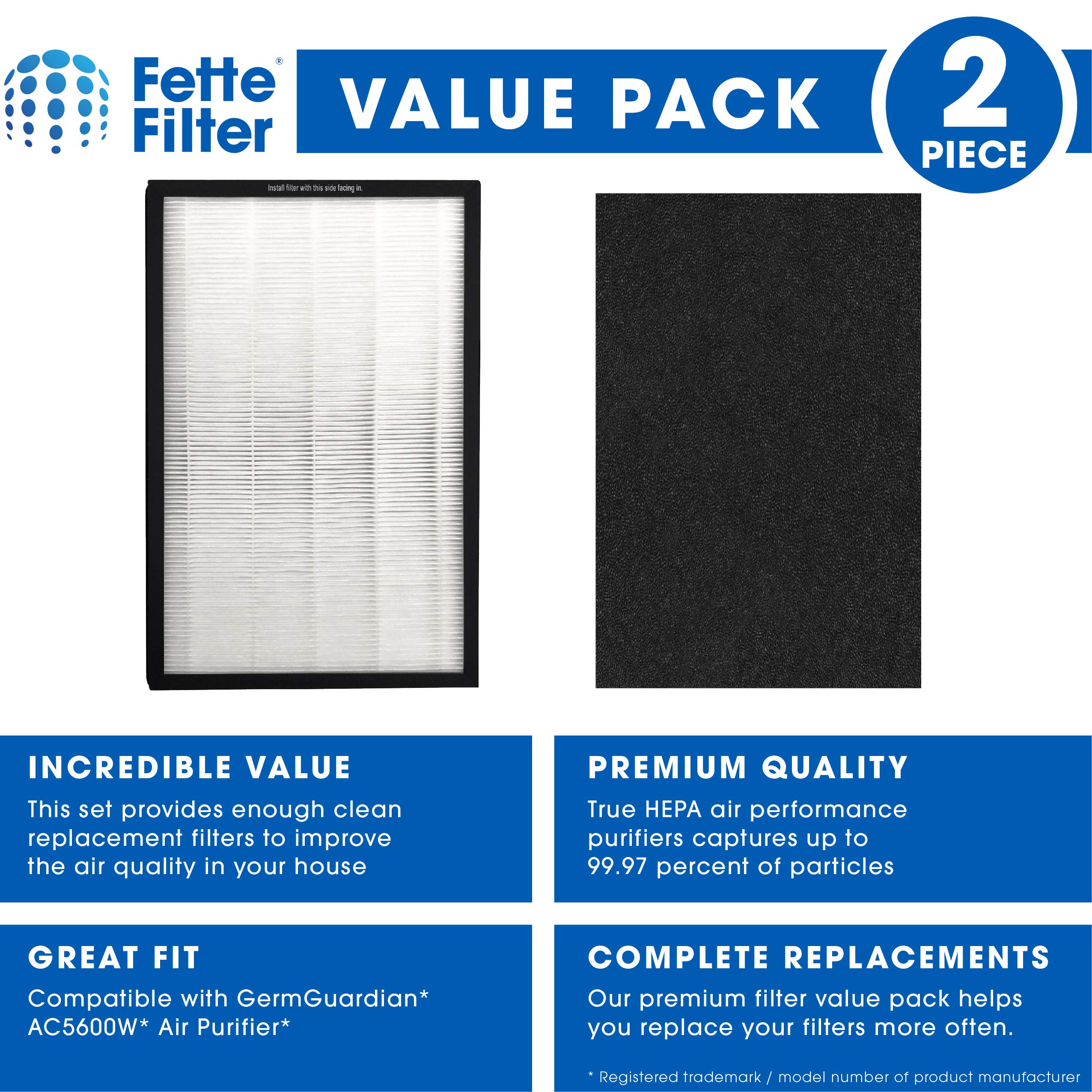 True HEPA Air Purifier Filter AC5600W - Replacement Filter Compatible with FLT5600 (Pack of 1) | Fette Filter for Home, Office & Bedroom Air Purification