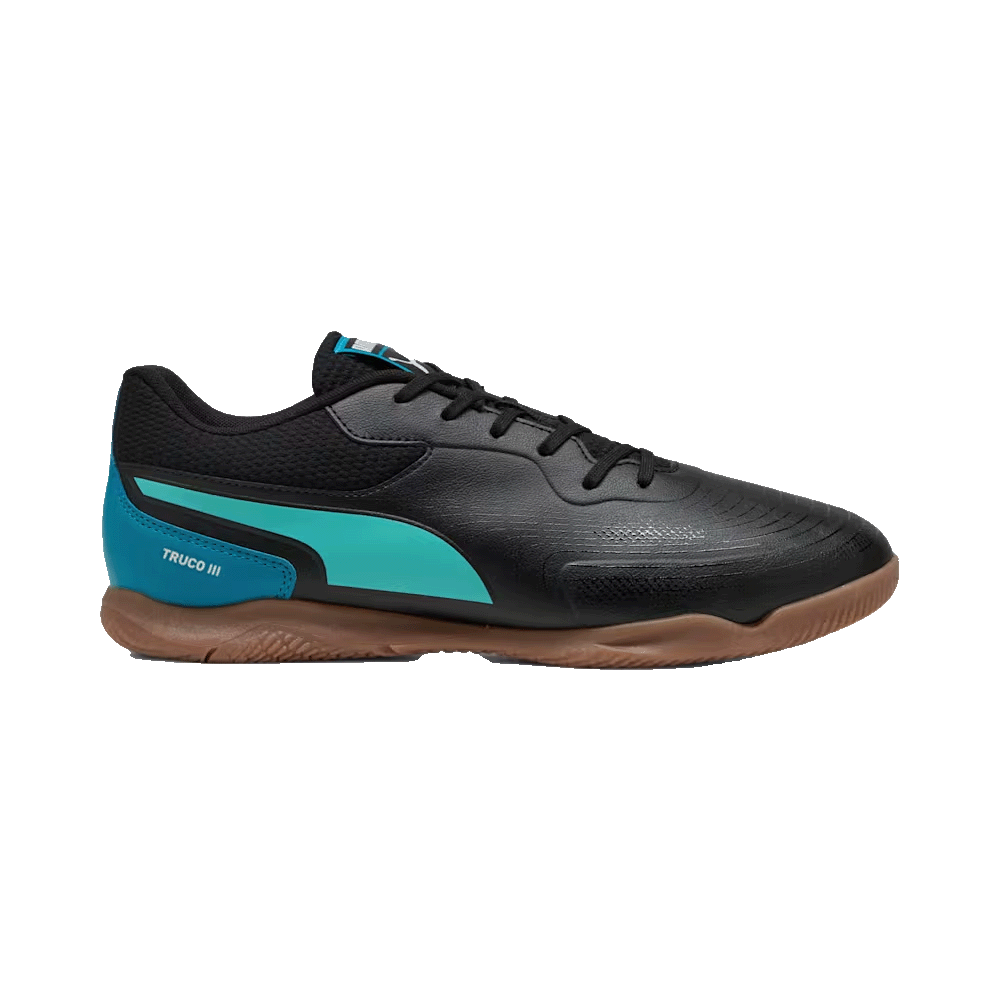 Puma Truco III IN Indoor Football Shoes for Men - Black/Aquatic/Tropical Blue/White - Lightweight Soccer Cleats for Indoor Training & Futsal Matches
