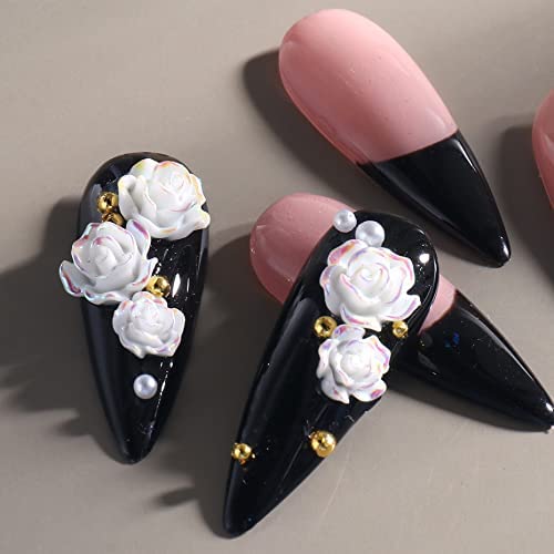 3D White Acrylic Rose & Aurora Camellia Nail Charms - 60Pcs DIY Nail Art Flowers for Nail Decorations | Perfect for Bridal, Party, Salon & Home Manicure Designs