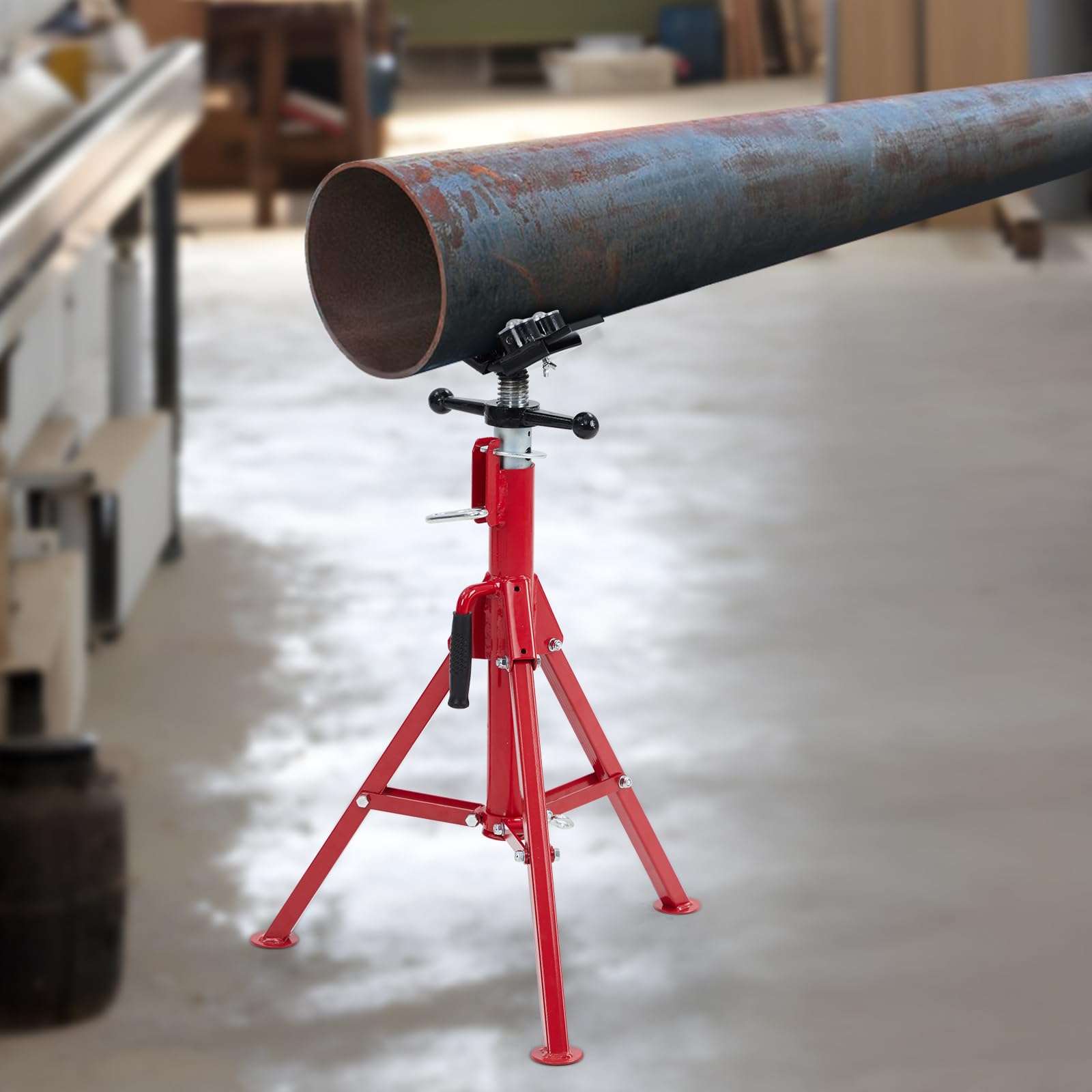 Heavy Duty PioneerWorks Pipe Jack Stand - Adjustable Height 28-52 Inches, 2500 lbs Capacity, V-Head Support for 1/8-12 Inch Pipes, Portable Folding Legs - Ideal for Automotive Repair, Construction, and Welding Projects
