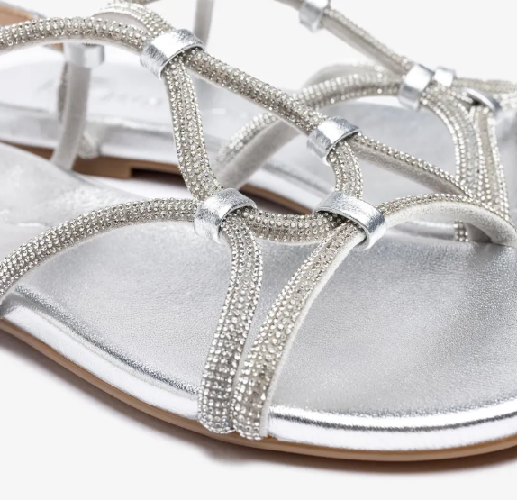 UNISA Women's Silver Leather Flat Sandals - Comfortable Cooper Style Slip-On Shoes for Casual Wear, Walking & Summer Outfits