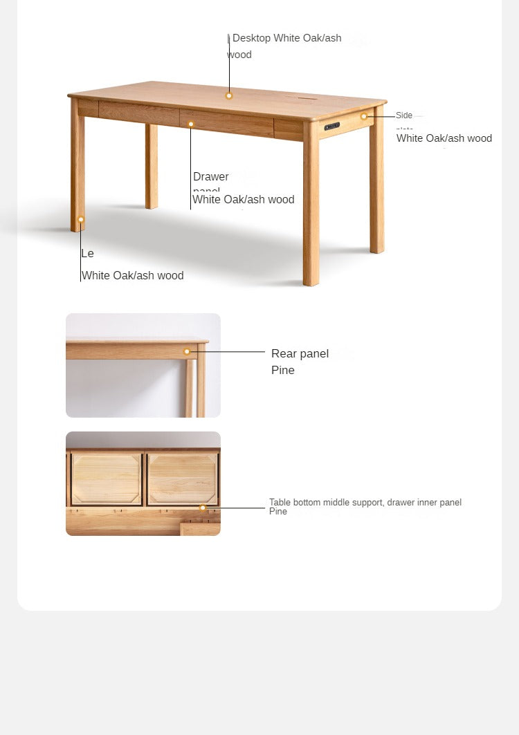 Premium Solid Oak & Ash Wood USB Office Desk - Modern Home & Workspace Furniture for Productivity & Organization | Perfect for Remote Work, Study & Office Setup