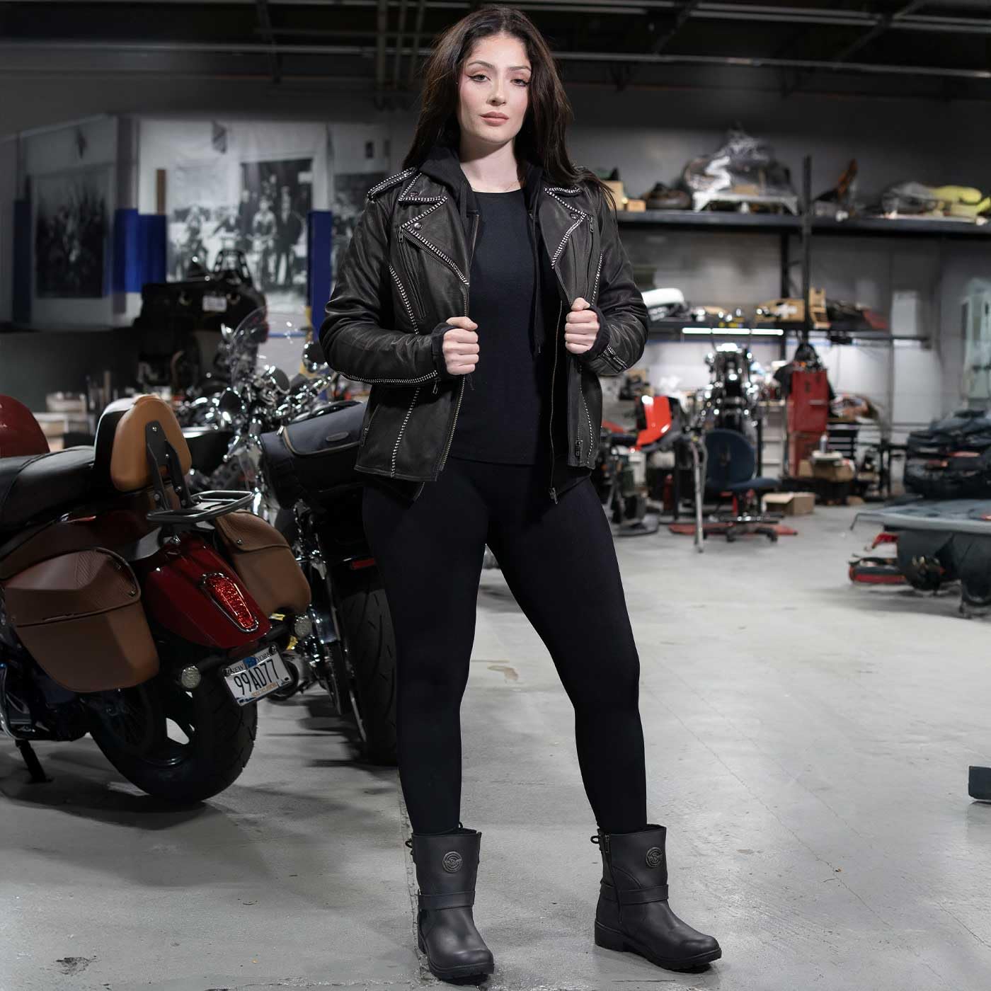 Milwaukee Leather MLL2503 Women's Black Bedazzled Leather Moto Jacket with Hood - Stylish Biker Jacket for Riding & Fashion Outfits