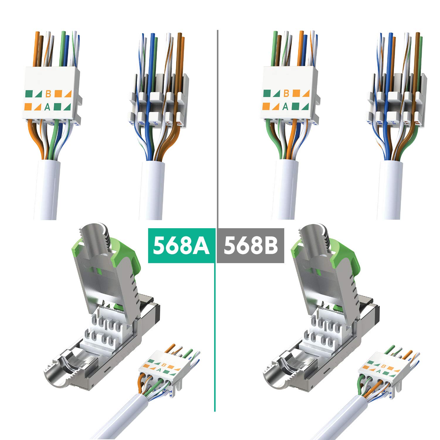 LINKUP - 12 Pack Cat6A Shielded RJ45 Connectors with Zinc-Alloy Housing | 10G Ethernet Modular Plugs for Cat6A 22AWG Solid Bulk S/FTP Cables | Ideal for Home/Office Network Setup & High-Speed Internet Installation [Blue]