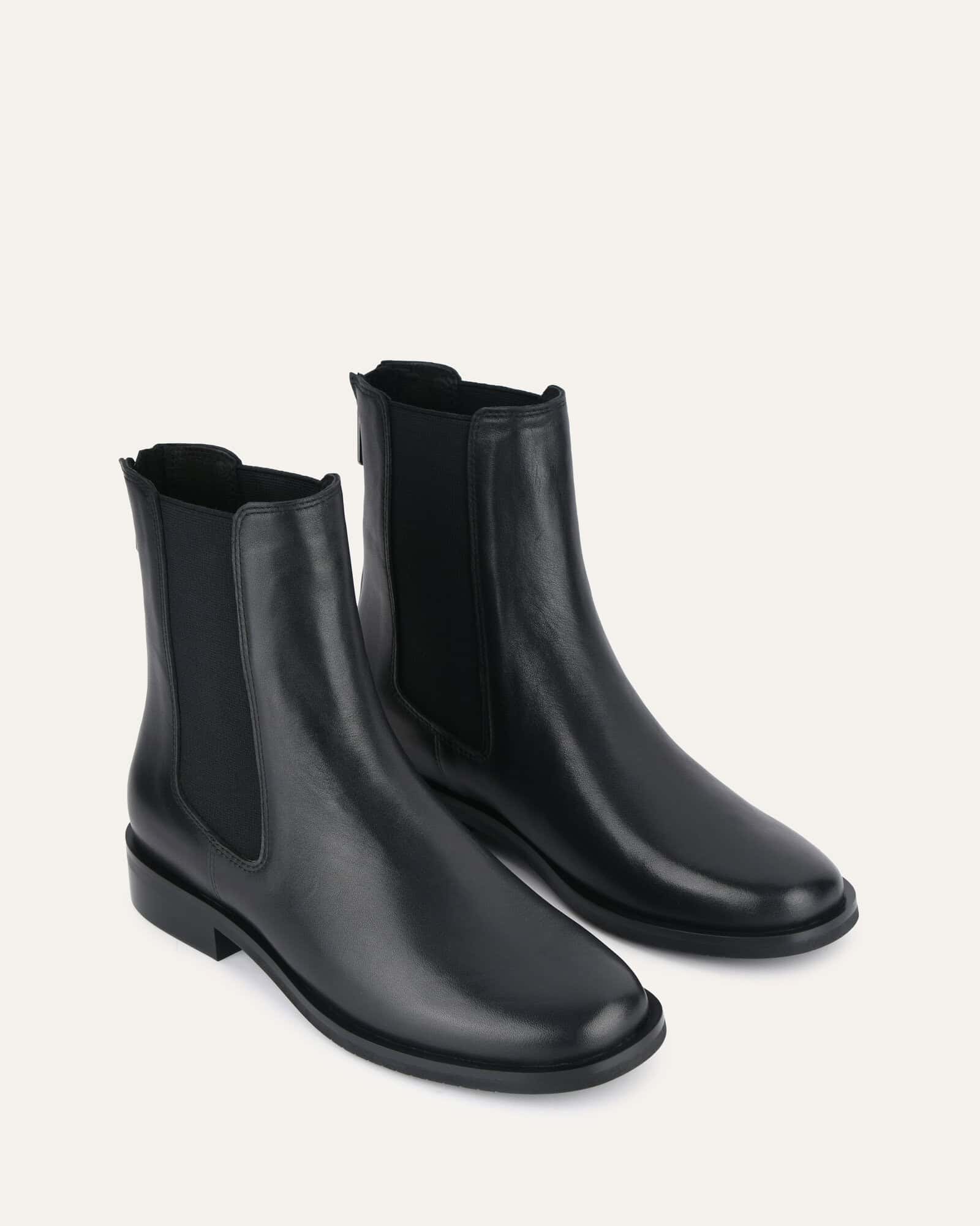 GABE Flat Ankle Boots for Women - Black Leather Chelsea Boots | Comfortable Slip-On Shoes for Casual Wear, Office & Date Night