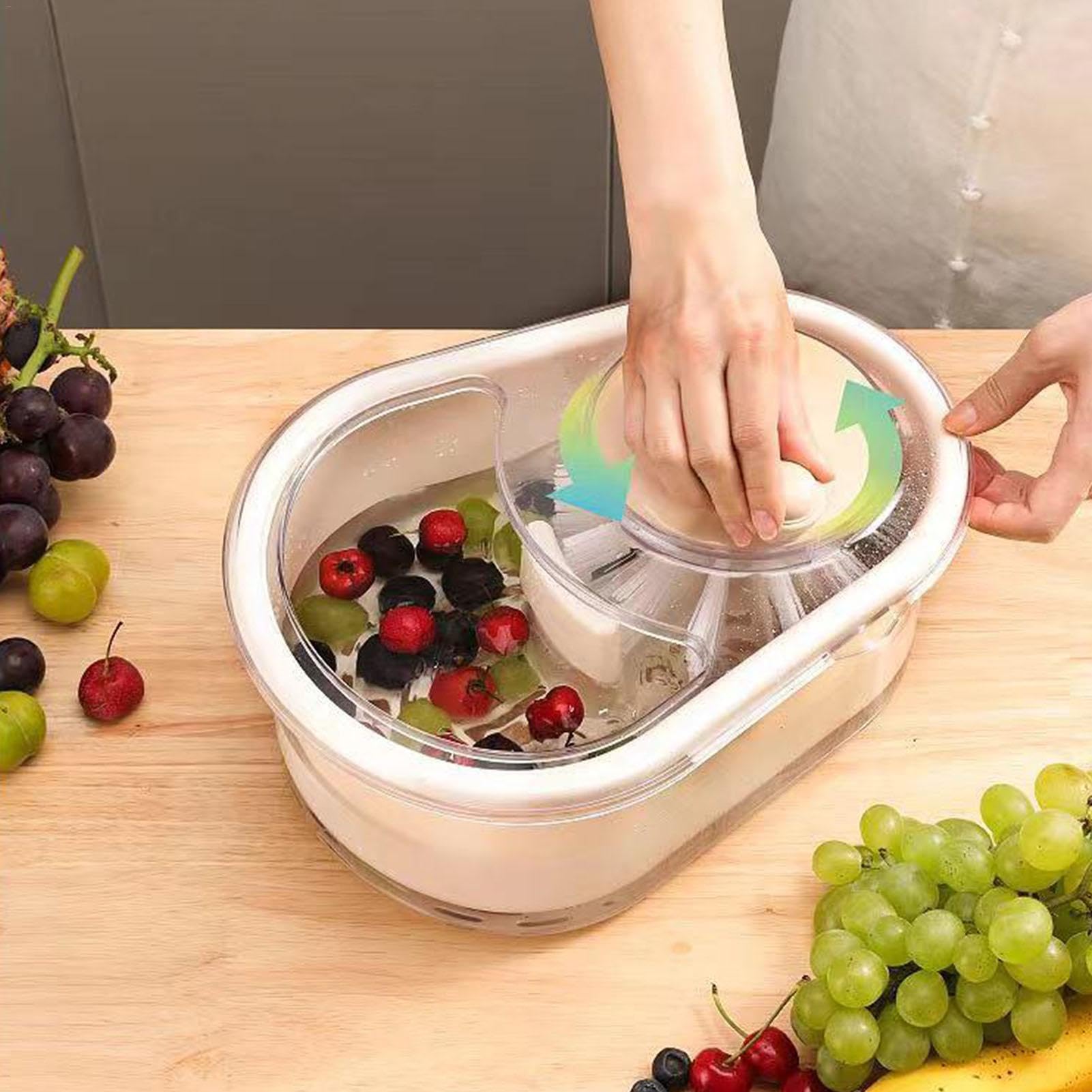 Portable Fruit and Vegetable Cleaner Spinner with Lid, Brush & Colander Bowl - Manual Kitchen Fruit Washer Scrubber for Fresh Produce | Perfect for Washing Berries, Grapes, Leafy Greens & More