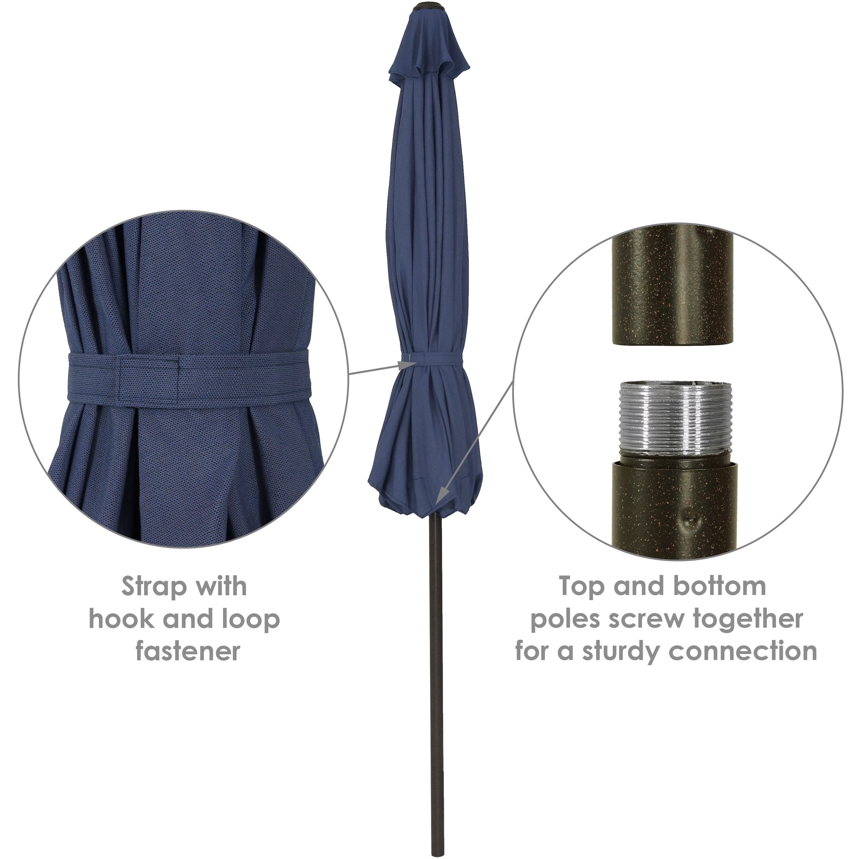 Sunnydaze 9-Foot Aluminum Spun Poly Market Umbrella with Tilt & Crank - Navy Blue Outdoor Patio Umbrella for Garden, Poolside, and Restaurant Use