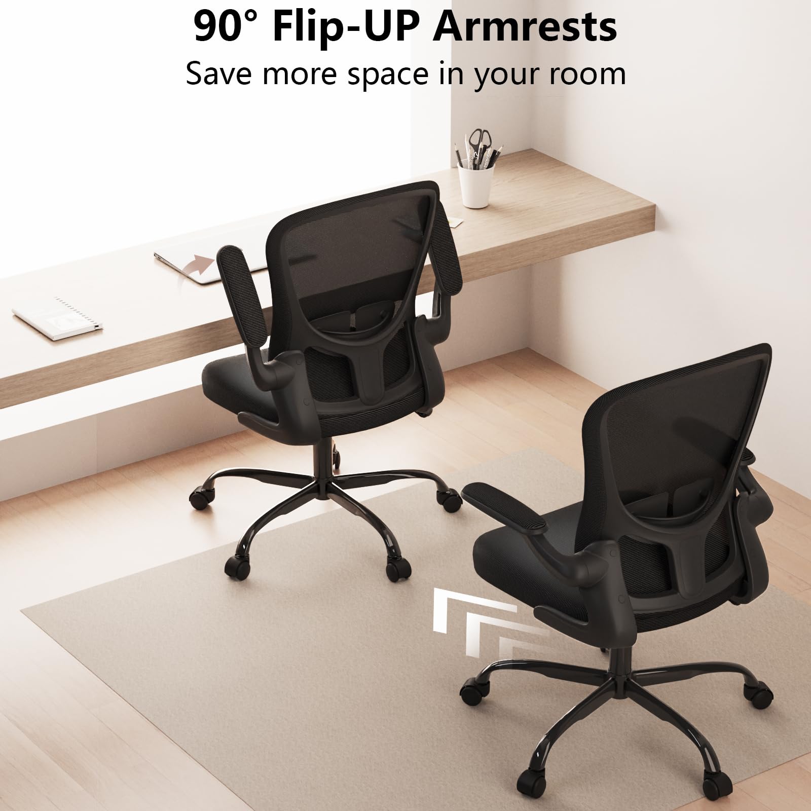 Ergonomic Office Chair with Lumbar Support - Adjustable Height & Flip-Up Arms - Breathable Mesh Swivel Task Chair for Home & Office Use - Perfect for Long Hours of Sitting, Gaming, and Remote Work