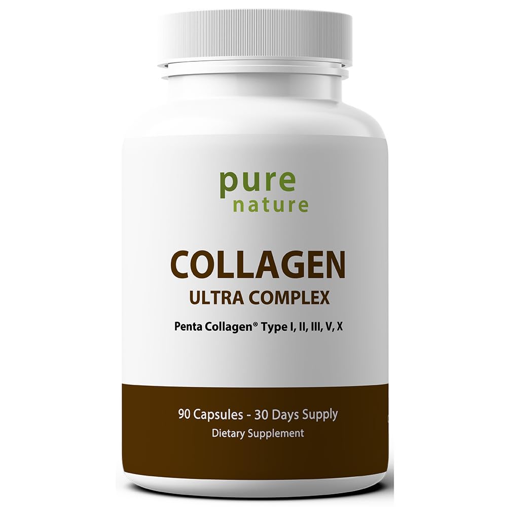 PureNature Collagen Ultra 90 Capsules - Penta Collagen Supplement with Types I, II, III, V & X for Skin, Hair, Nails & Joint Support - Perfect for Anti-Aging & Wellness Routine