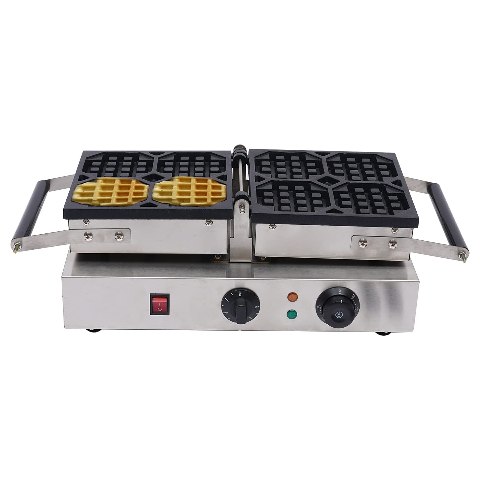 Commercial Electric Waffle Maker Machine - 4 Pcs Stainless Steel Nonstick Waffle Iron for Waffles, Paninis, Hash Browns - 1600W 110V Household Waffle Maker - Perfect for Breakfast, Brunch, and Cafes