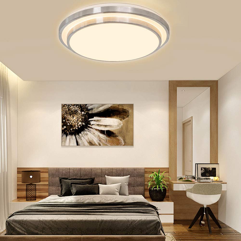 20 Inch Double Round Flush Mount Ceiling Light - 48W Dimmable LED Fixture with Remote Control - 3000K-6000K Adjustable Color Temperature - White & Brushed Nickel Finish - Perfect for Bedroom, Kitchen, Dining Room, Hallway and Office Lighting
