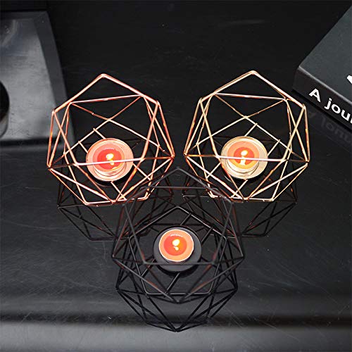6-Piece Geometric Metal Candle Holder Set - Polished Tealight Candlesticks for Table Centerpieces, Wedding Decor, Party & Event Decoration - Perfect for Dining Tables, Mantels, and Home Interior Design