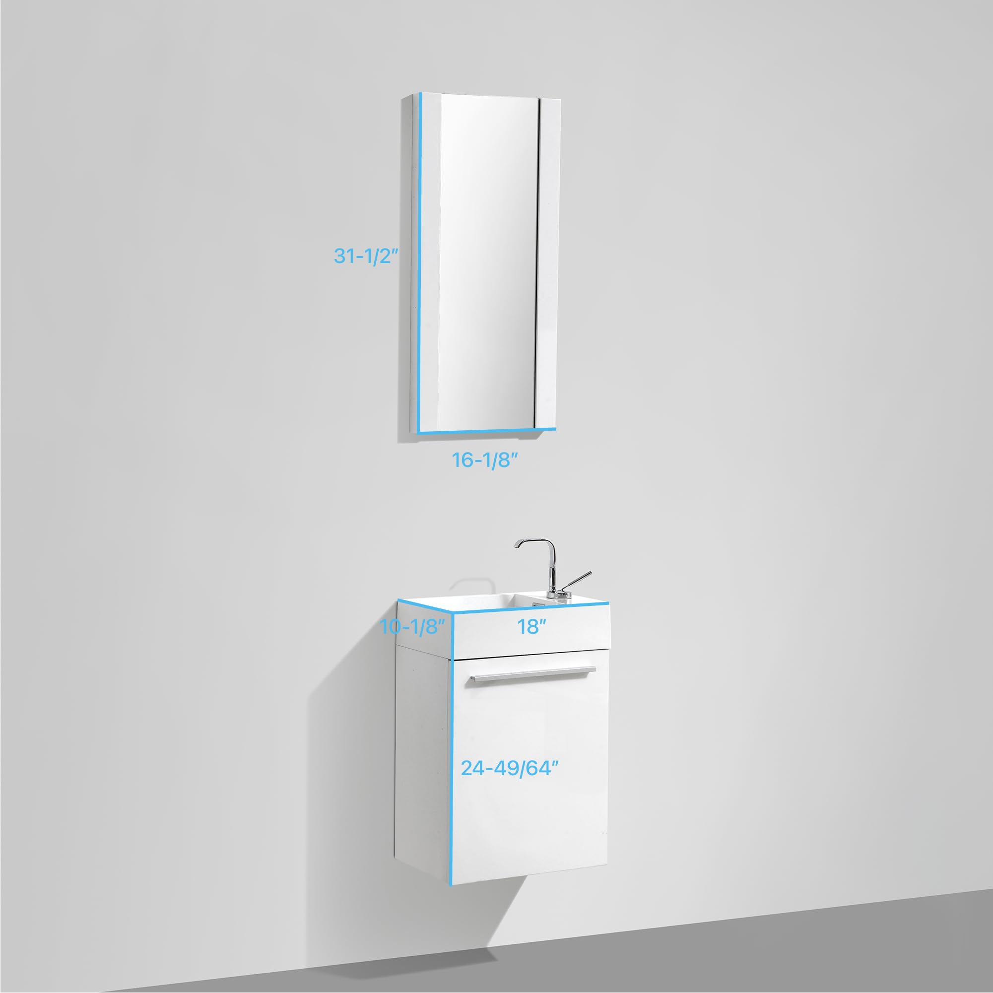 18 Inch White Small Bathroom Vanity with Sink & Mirror - Narrow Space-Saving Design for Powder Rooms, Guest Baths & Compact Homes (Perfect for Apartments & Tiny Houses)