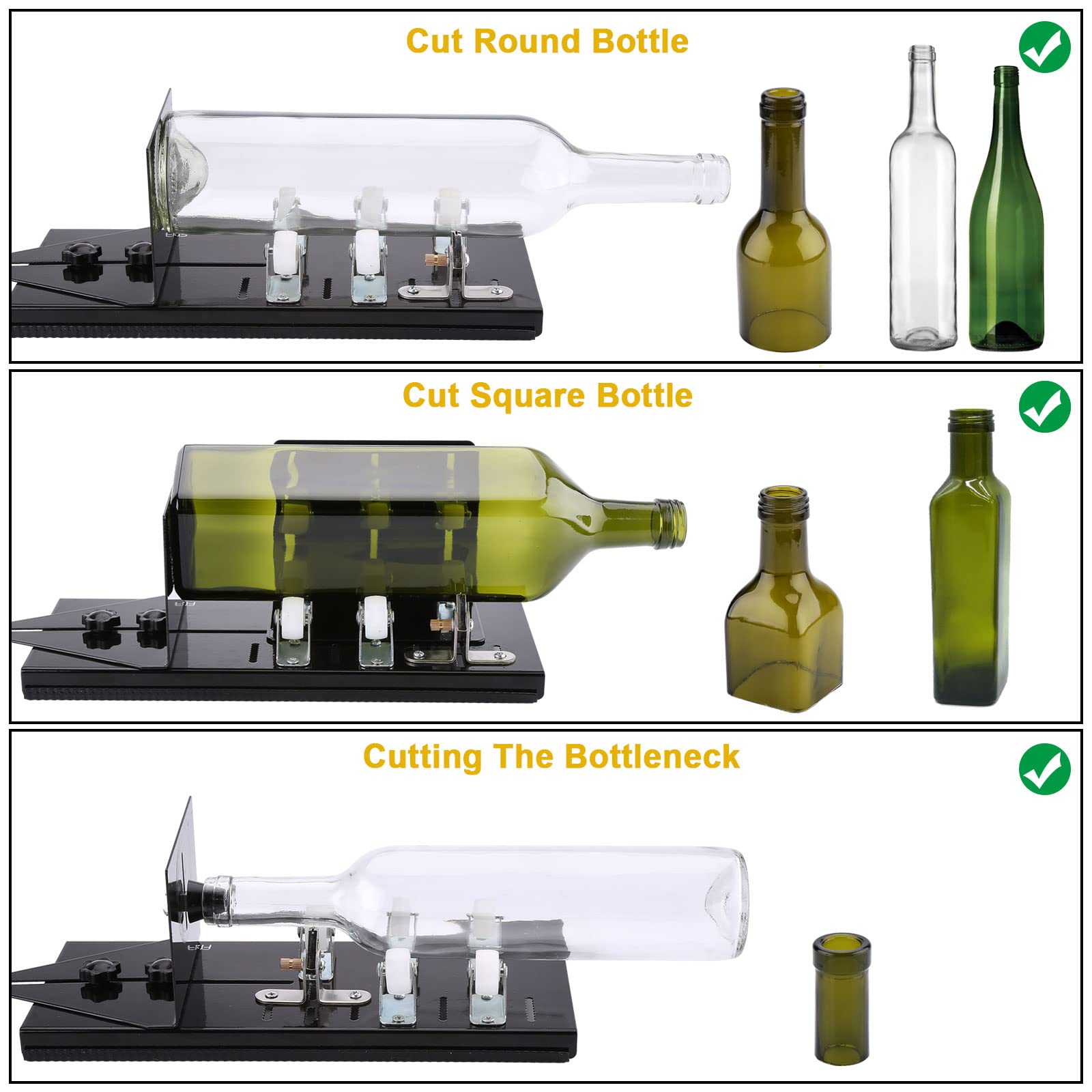 Upgraded Glass Bottle Cutter - Fixm Bottle Cutter for Round & Square Bottles, Wine, Beer, Whisky, Champagne, Water & Soda Bottles (Black) - DIY Craft, Home Decor, Gift Making Tool