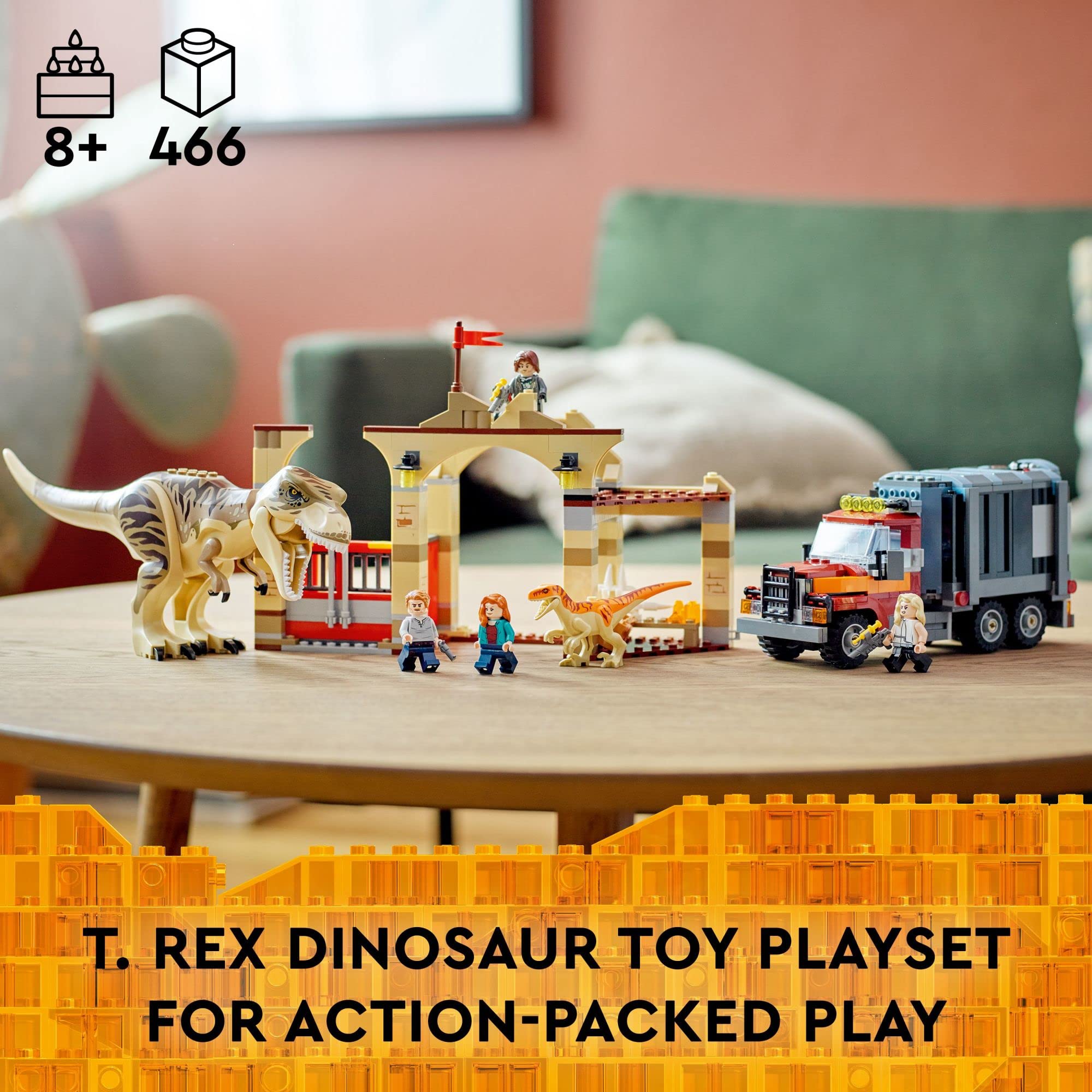 LEGO Jurassic World T. rex & Atrociraptor Dinosaur Breakout 76948 Building Kit - 4 Minifigures, Market Stall & Truck - 2022 Movie Inspired Dino Toy Set - Best Gift for Kids Ages 8+ | Creative Play, Birthday Present, STEM Learning Toy