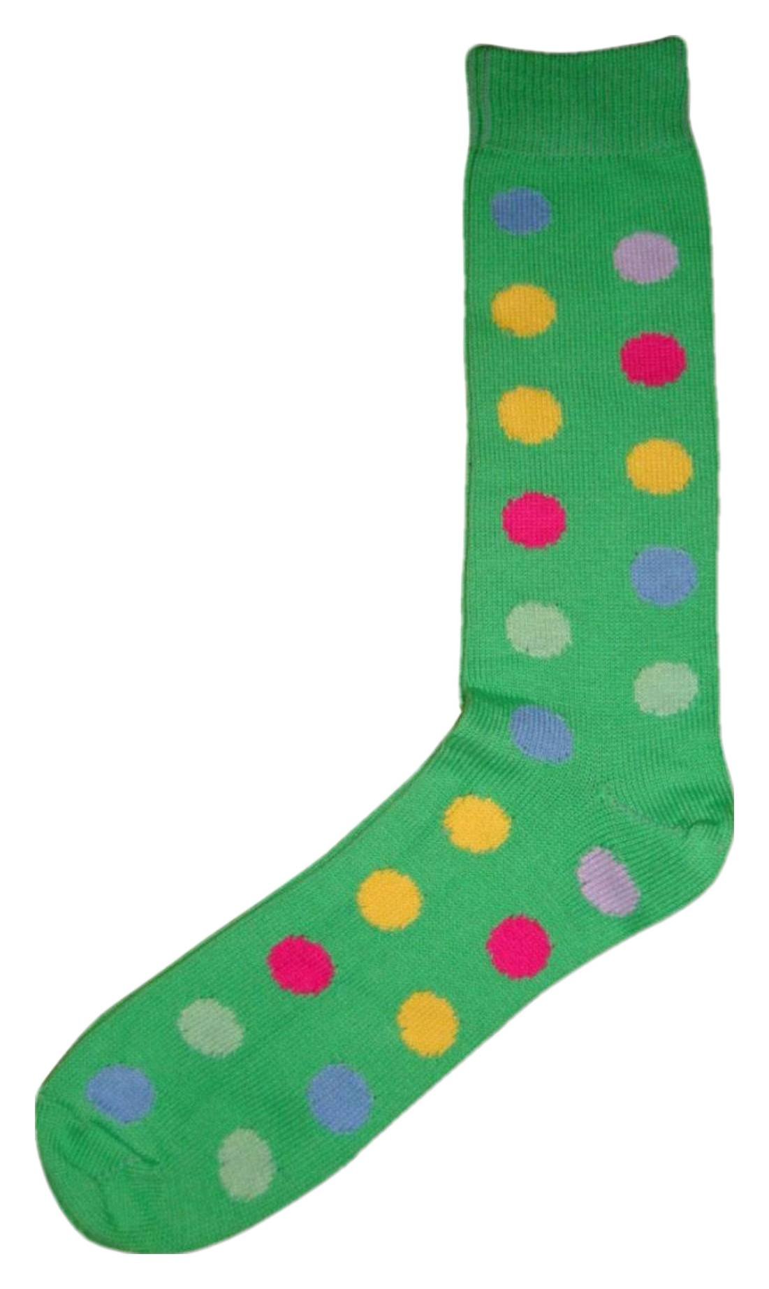 Men's Spotted Mid-Calf Socks - Green & Multi-Color Striped Casual Dress Socks for Work, Office & Everyday Wear