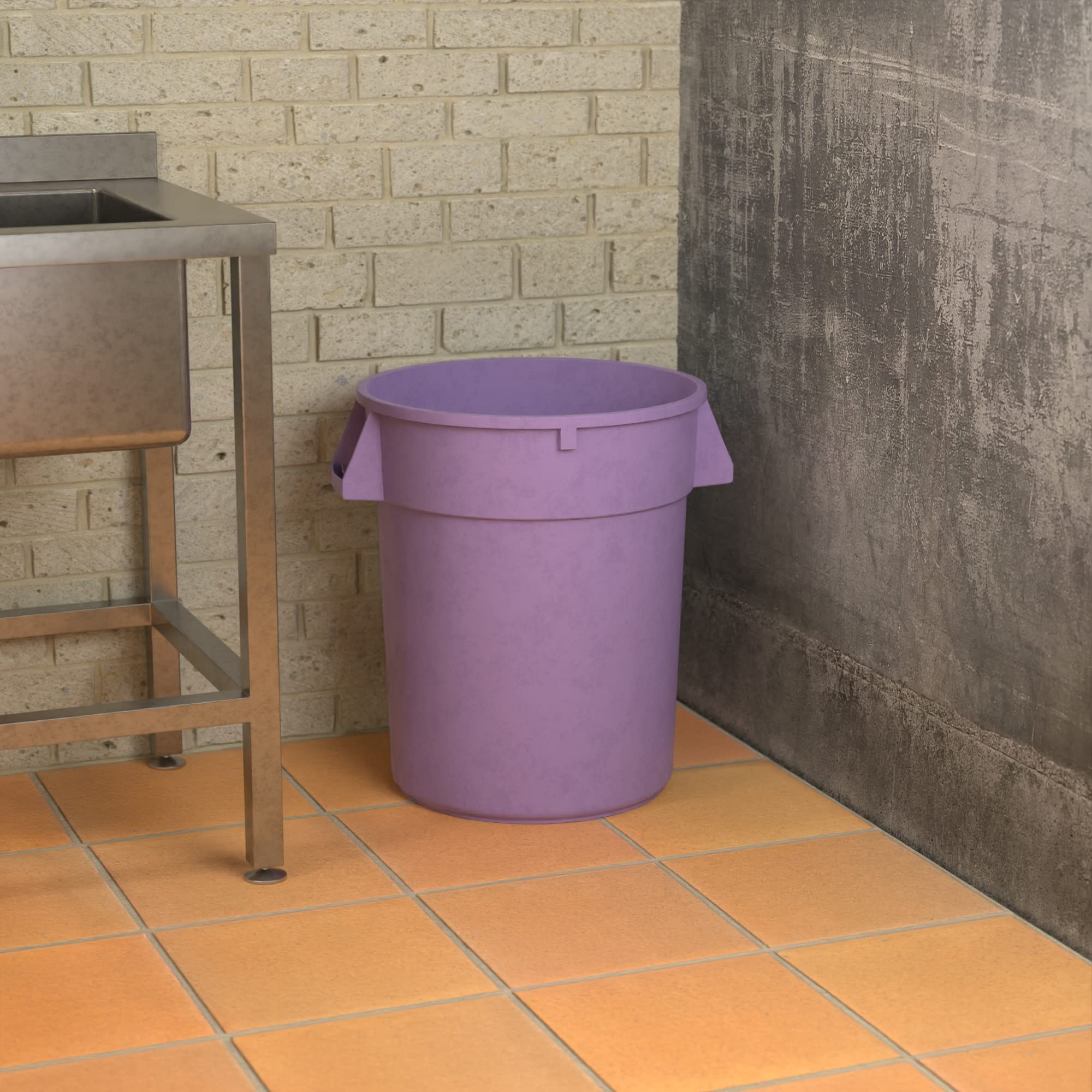 32 Gallon Purple Round Commercial Trash Can - Heavy Duty Waste Bin for Office, Restaurant & Outdoor Use